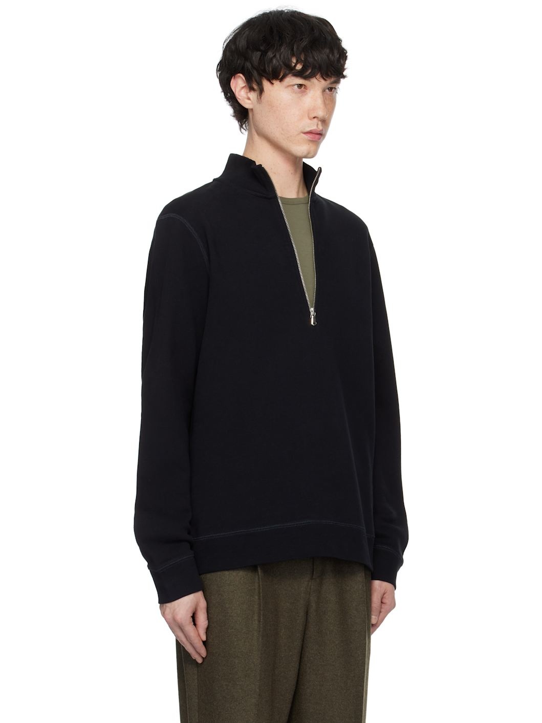 Black Half-Zip Loopback Sweatshirt - 2