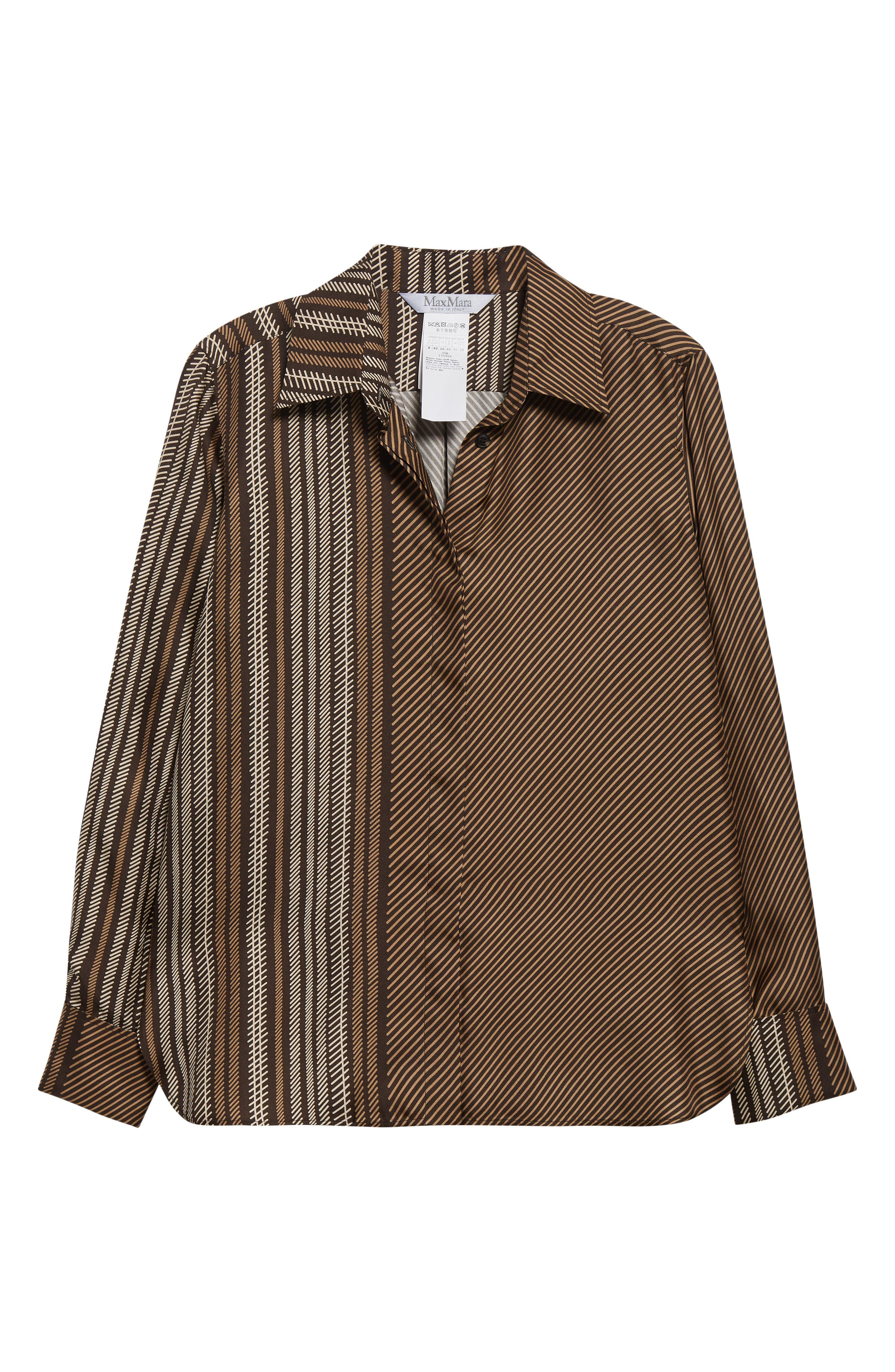 Max Mara Shaker Stripe Silk Top in Chocolate at Nordstrom - 6