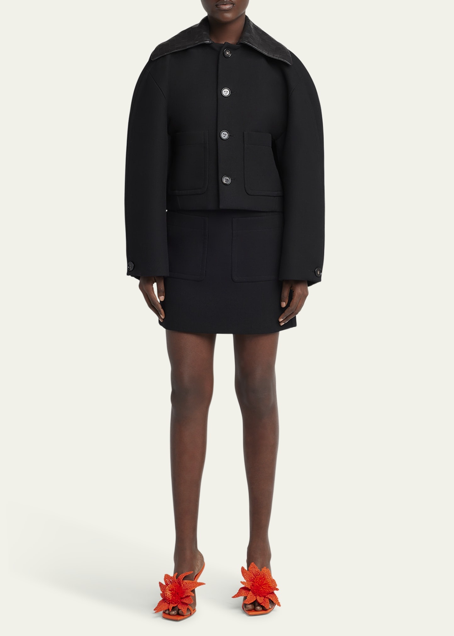 Intrecciato Collar Wide-Sleeve Cotton Jacket - 2