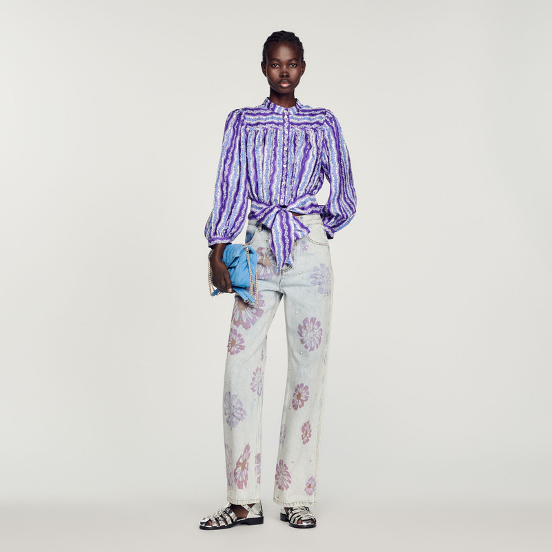 Sandro Cropped silk shirt with a floral print outlook