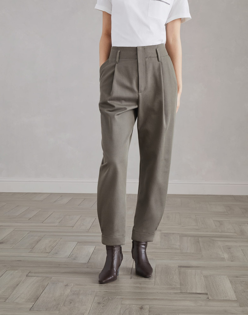 Cotton and wool cover sartorial baggy trousers with monili - 1