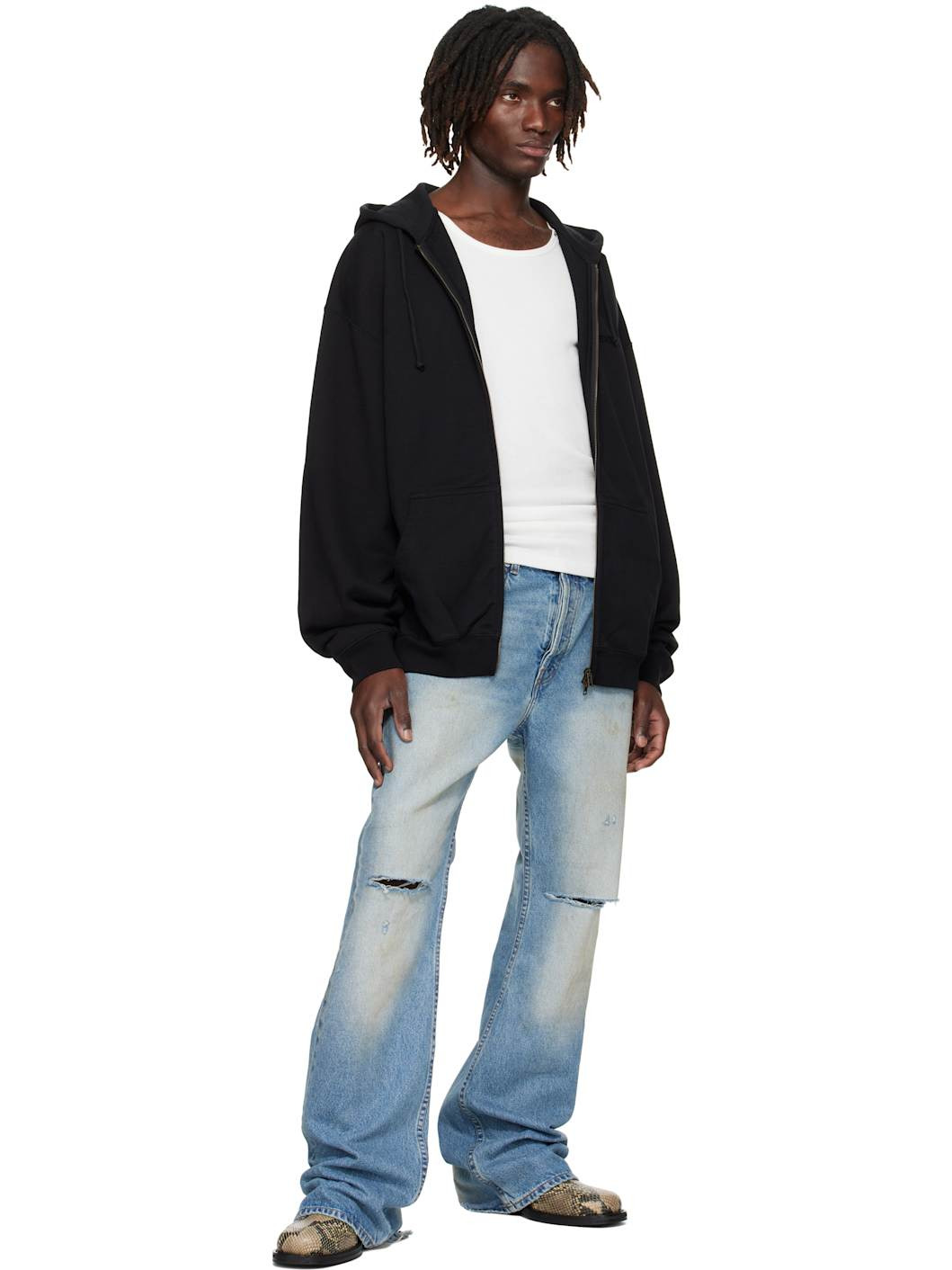 Black Logo Oversized Zip-Up Hoodie - 4