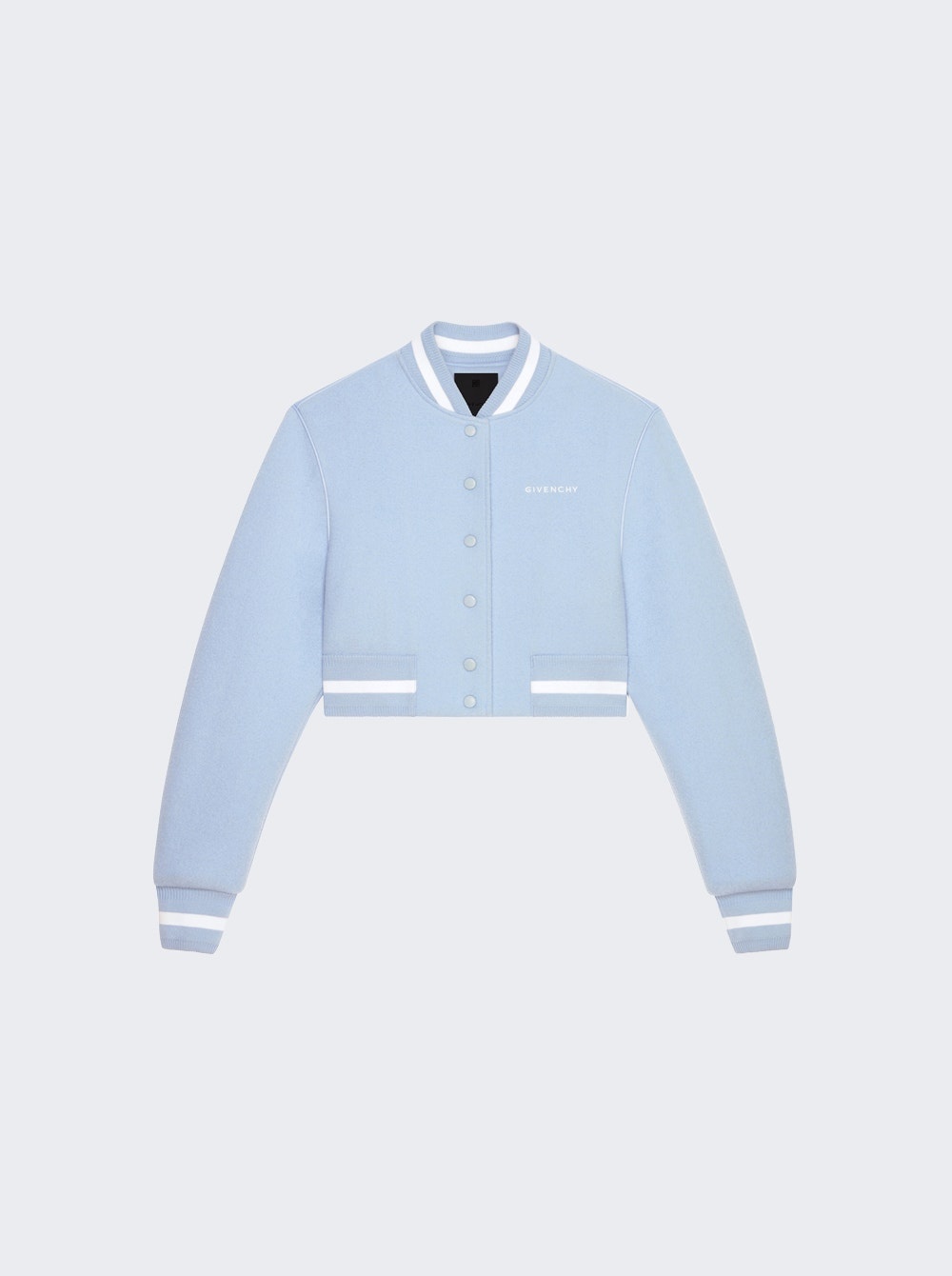 Cropped Wool Varsity Jacket Light Blue - 1