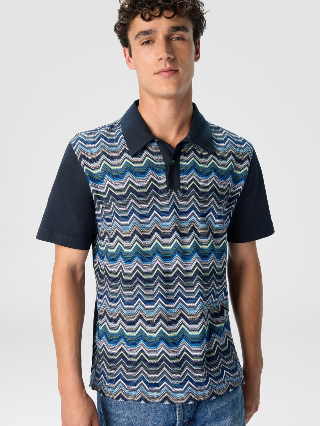 Crew neck sweater with wave pattern - 4