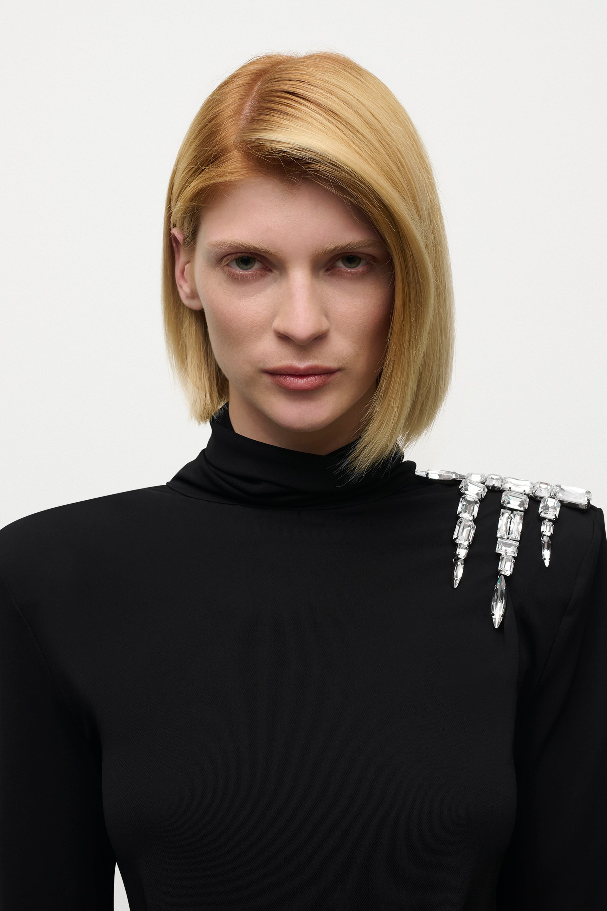 CRYSTAL CLUSTER DRAPED LONG SLEEVE OPEN BACK TOP - 6