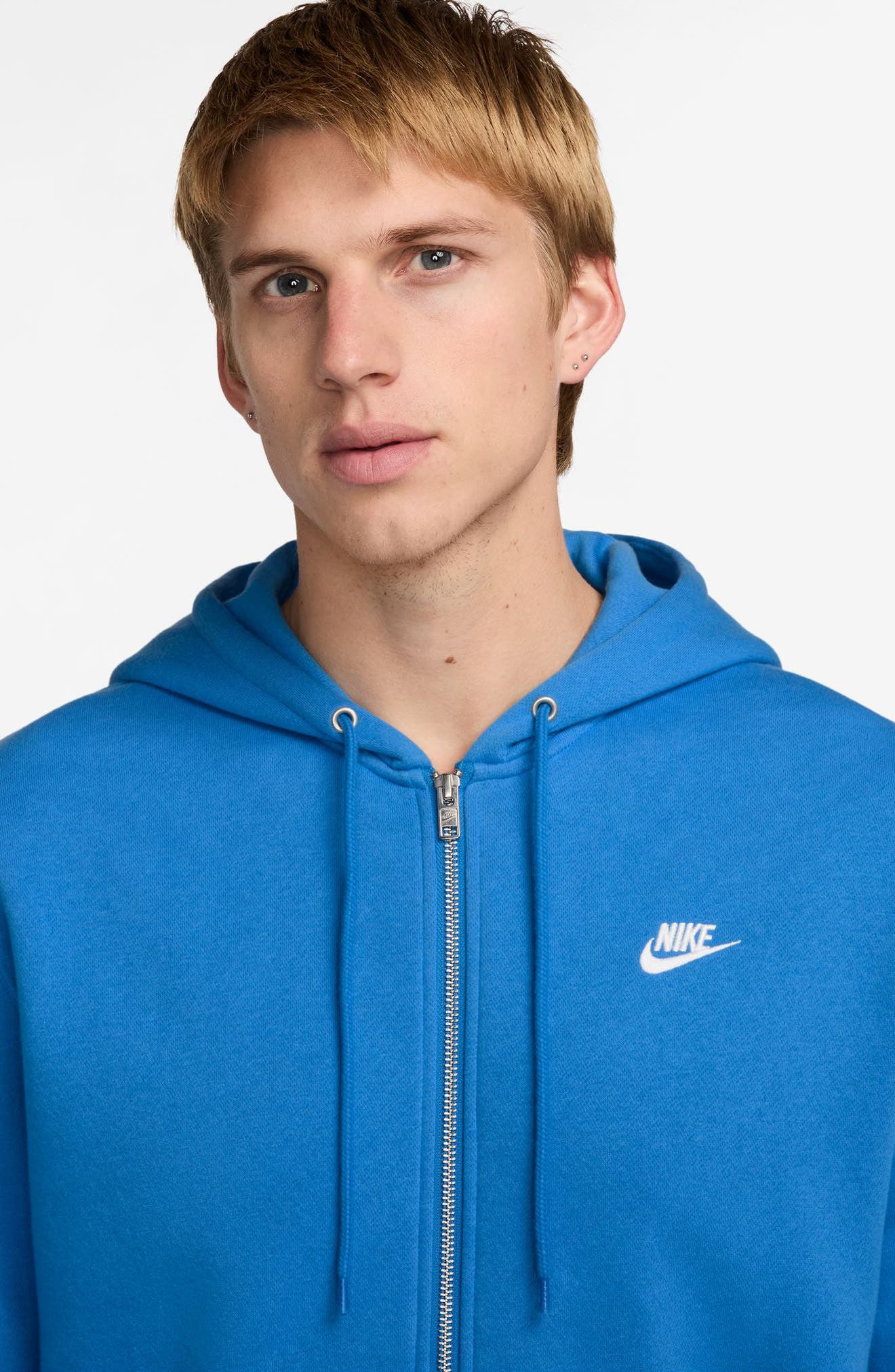 Nike Club Fleece Zip Hoodie in Light Photo Blue/White at Nordstrom - 3