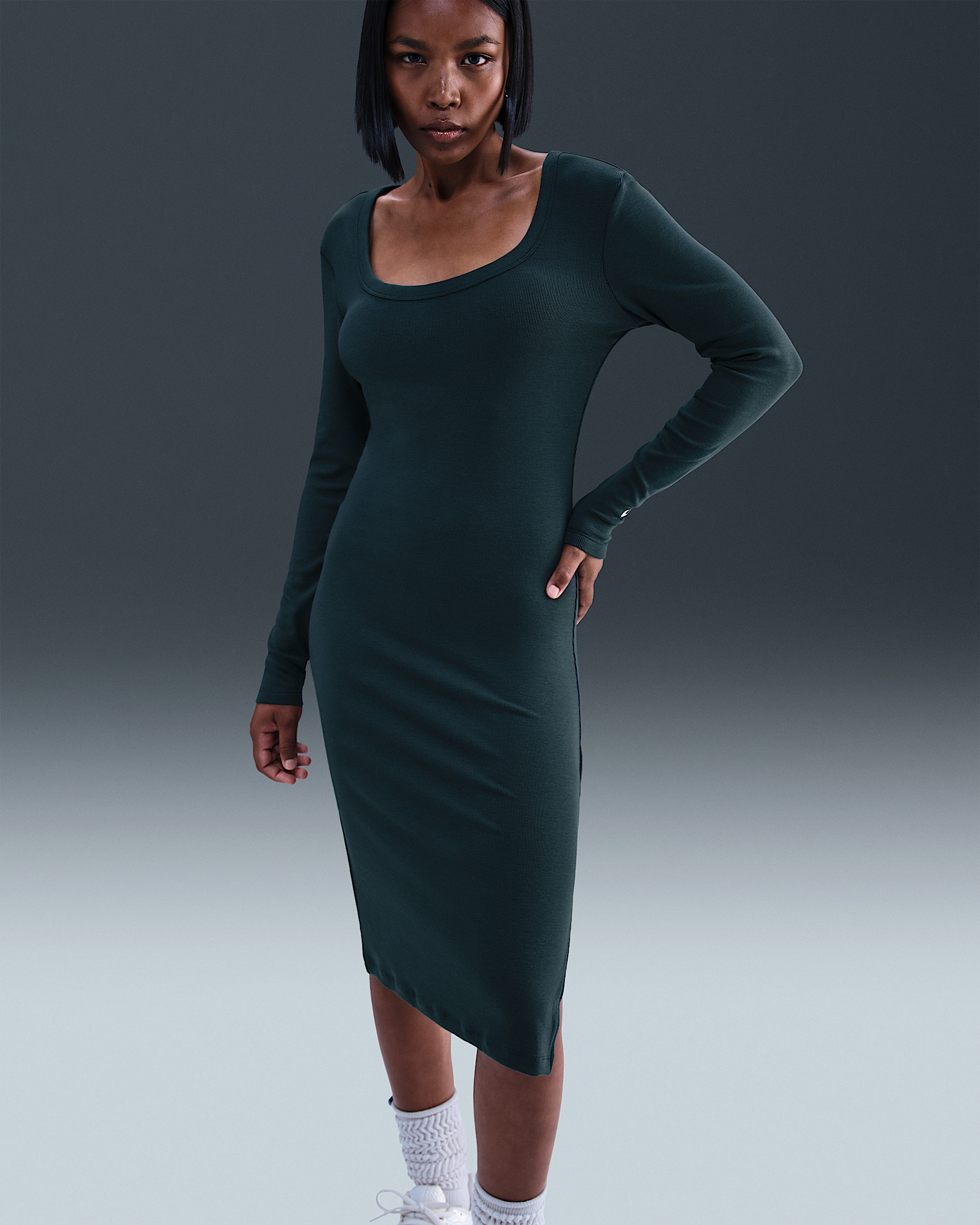 Nike Sportswear Chill Knit Women's Tight Long-Sleeve Midi Mini-Rib Dress - 2