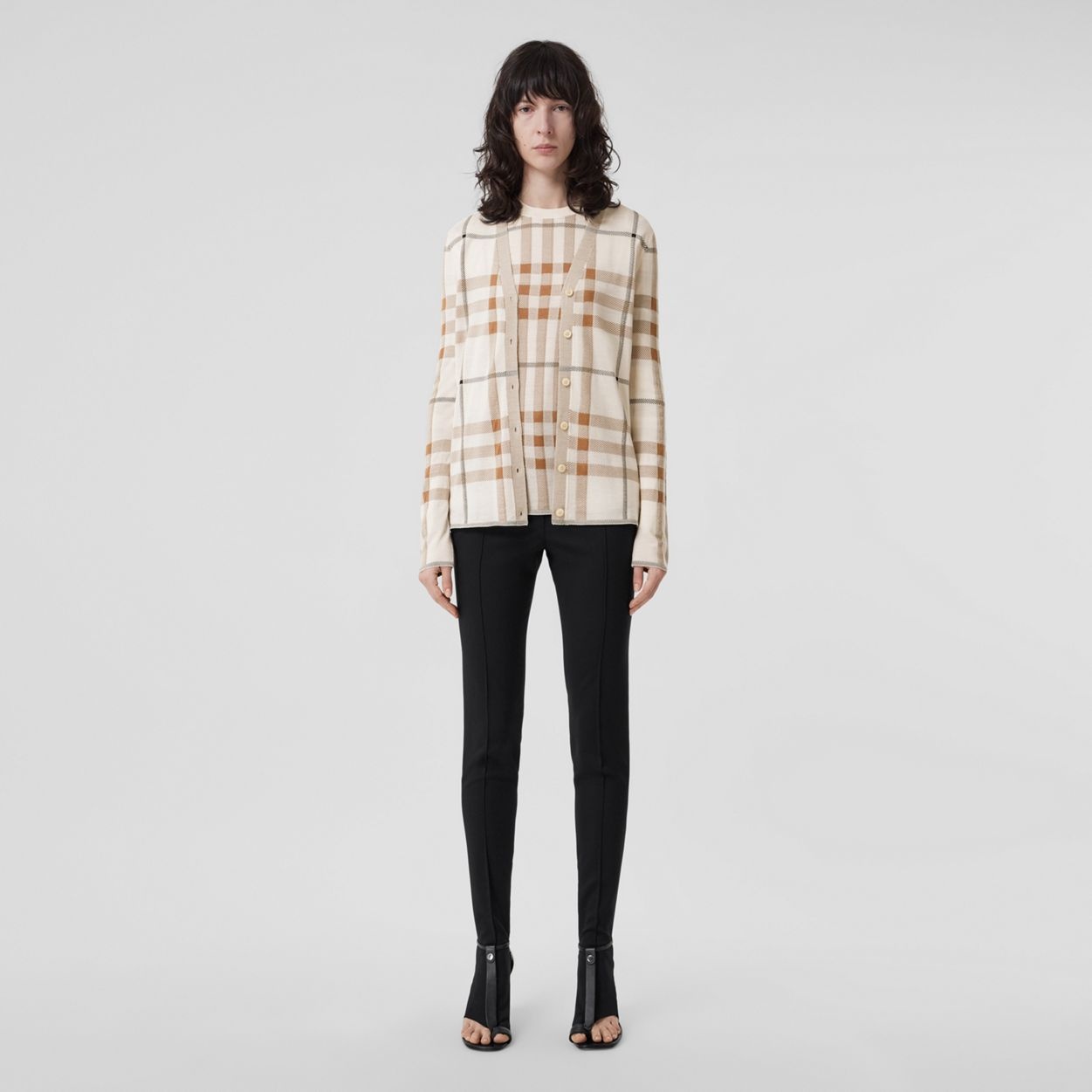 Check Intarsia Wool Silk Cotton Cardigan - 5