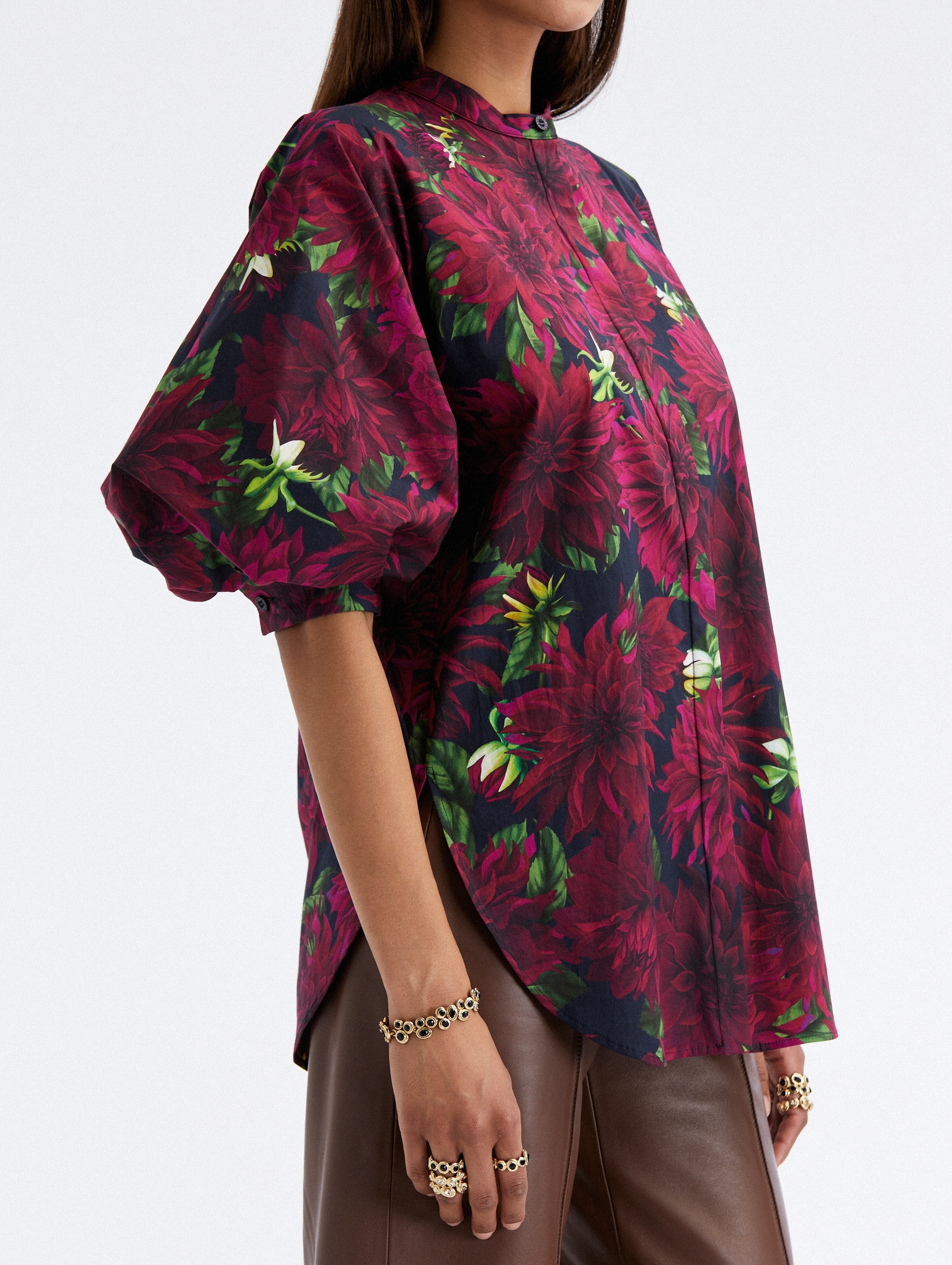 BALLOON SLEEVE DAHLIA COTTON POPLIN BLOUSE - 4