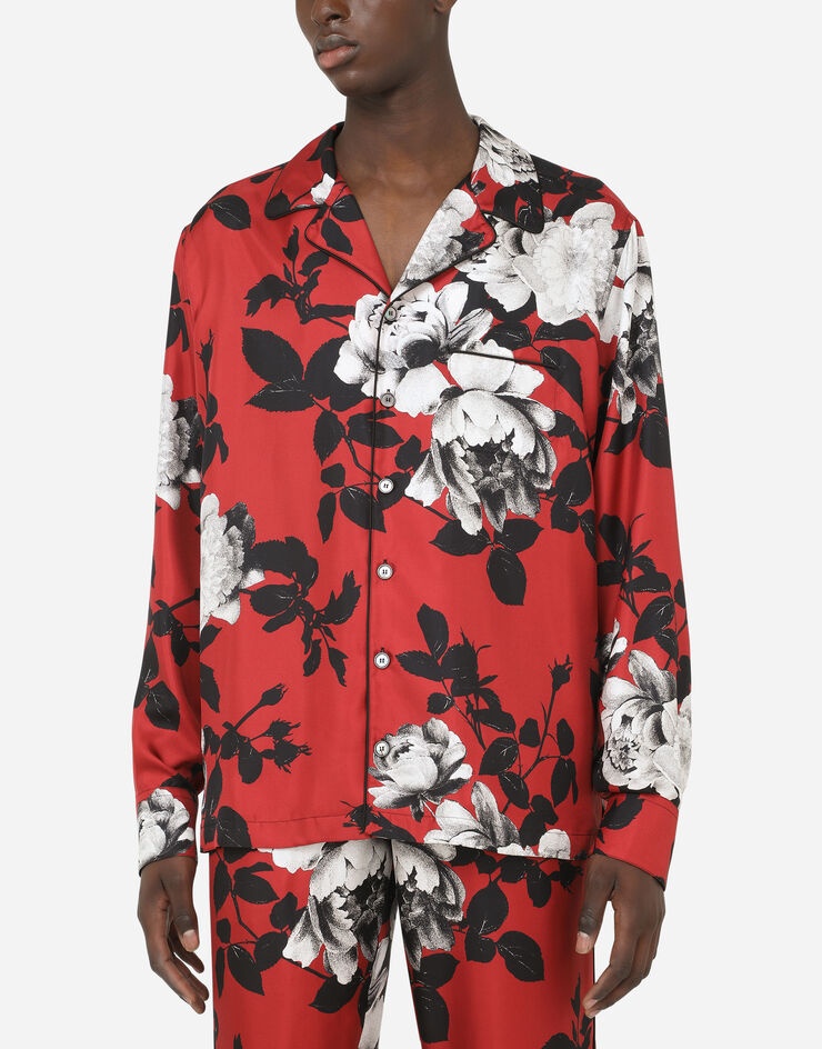 Camellia-print silk pajama shirt - 4