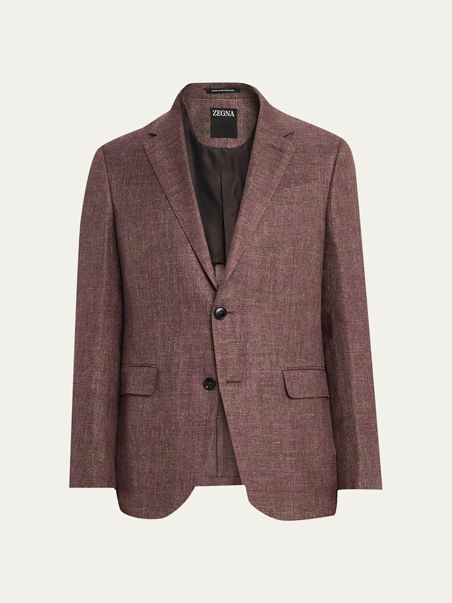 Men's Linen-Blend Grid Check Single-Breasted Sport Coat - 1