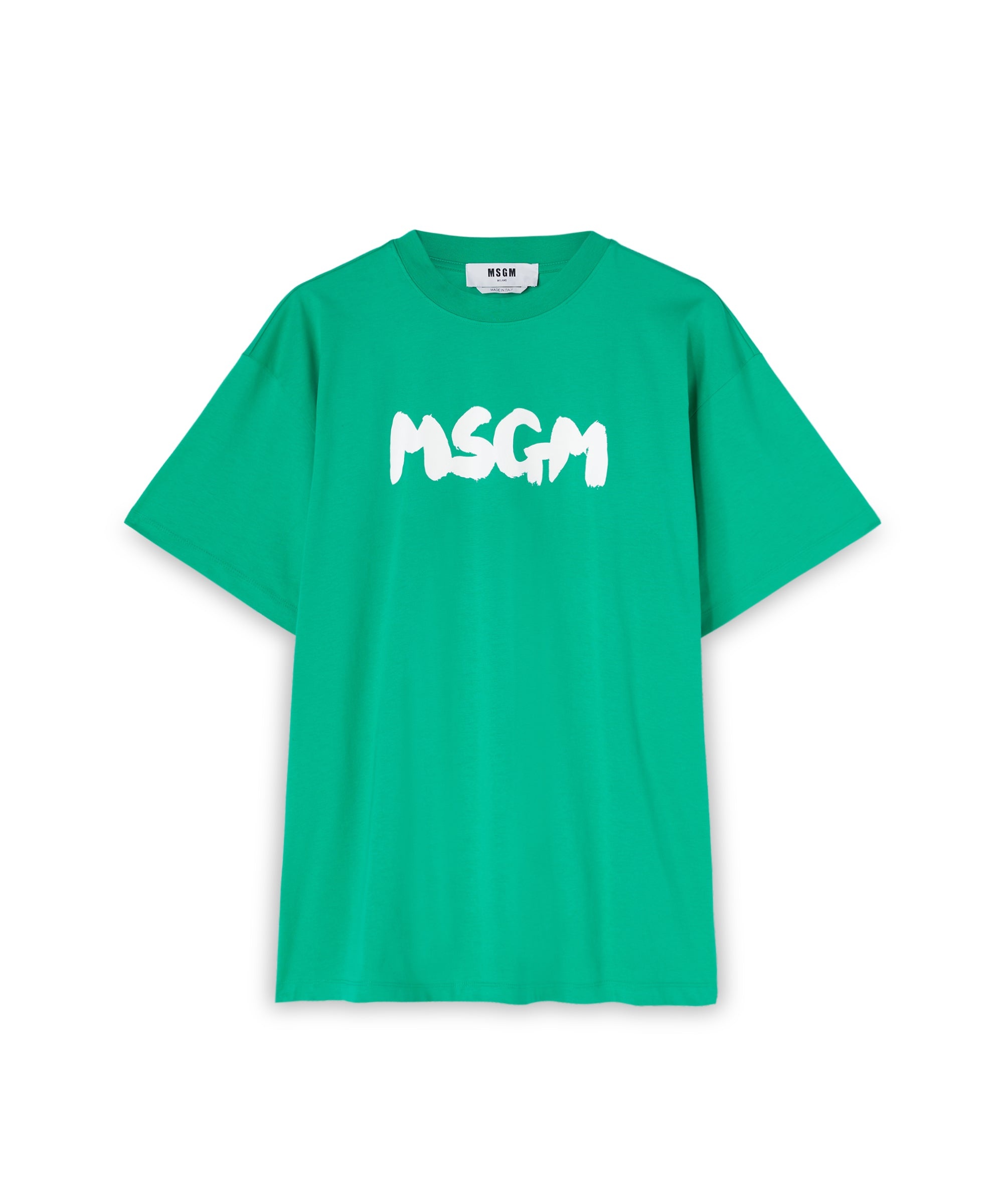 Cotton crewneck t-shirt with new MSGM brushstroke logo - 1
