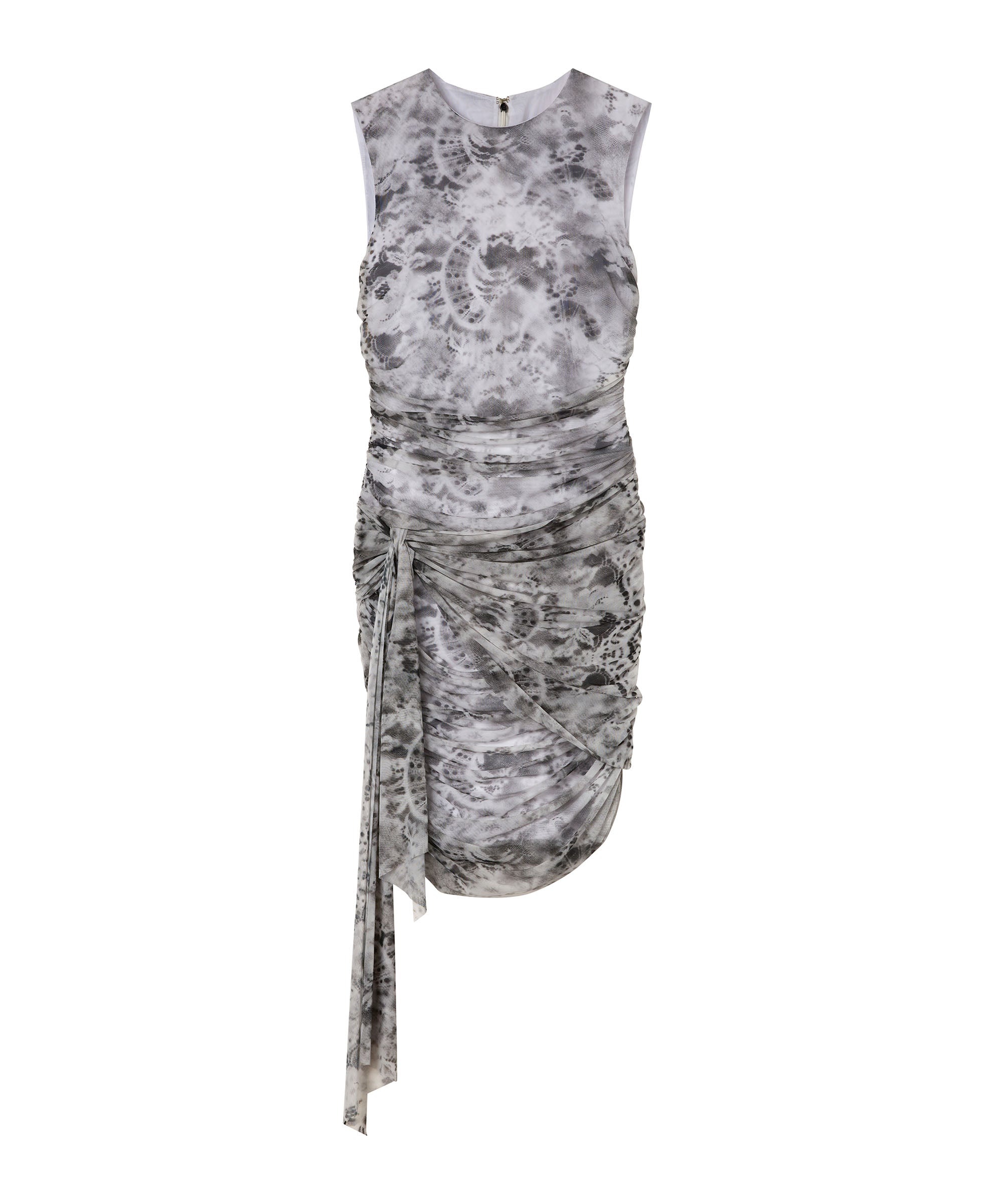 ワンピース MSGM TROMPE LOEIL LACE PRINT STRETCH TULLE MINI DRESS MSGM Stretch tulle draped mini dress with 