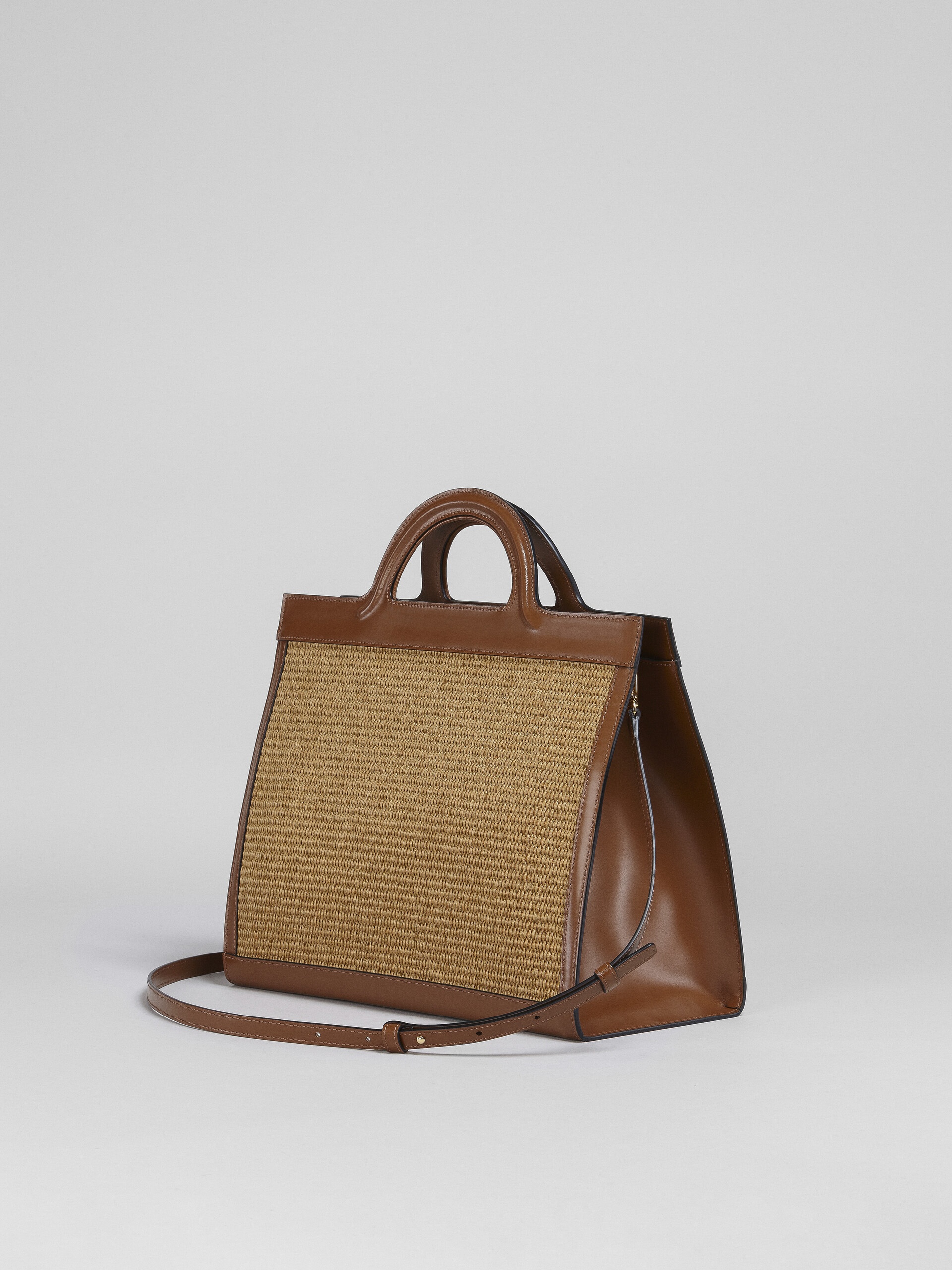 TROPICALIA TOTE BAG IN BROWN LEATHER AND RAFFIA - 3
