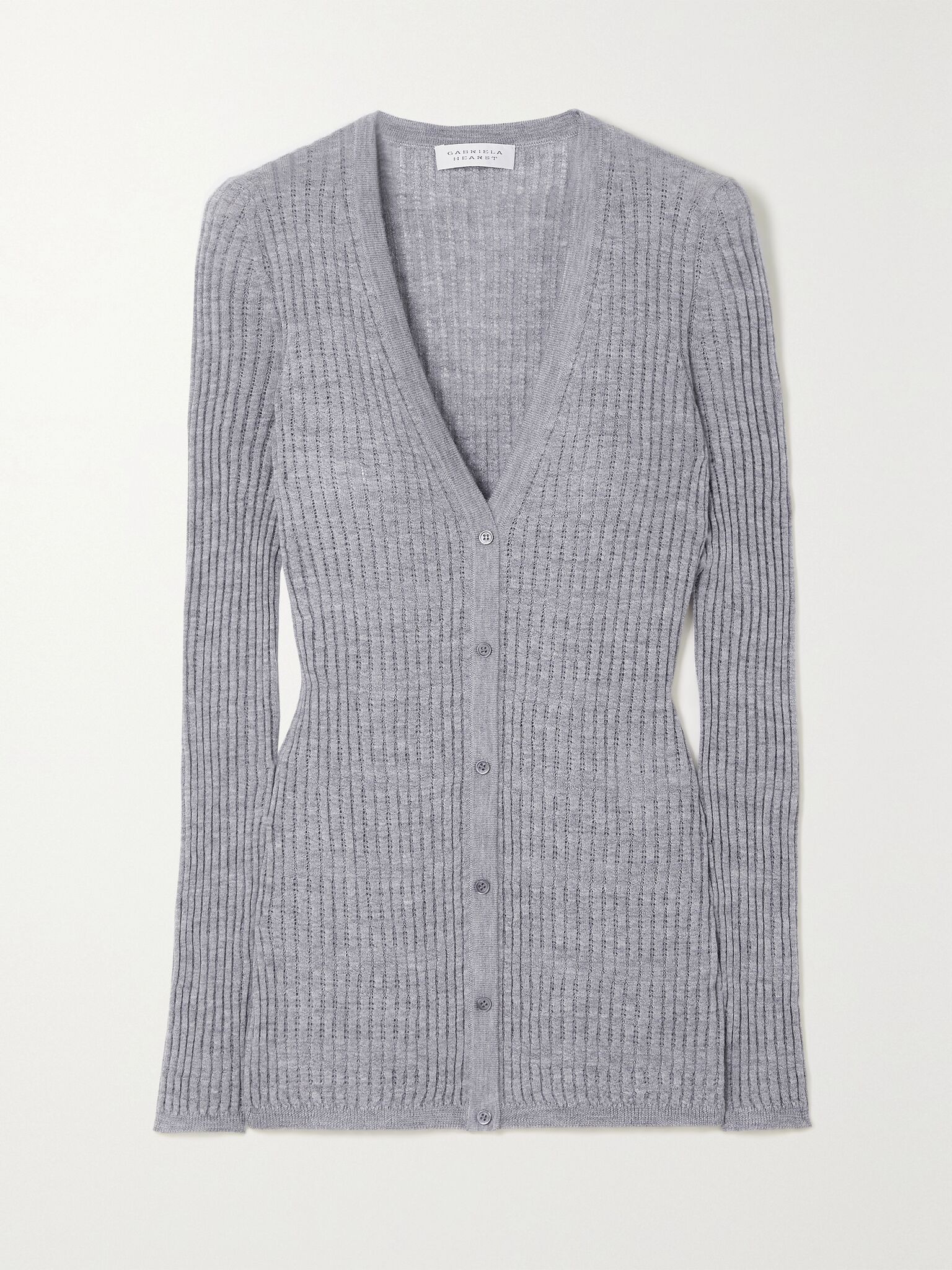 Emma pointelle-knit cashmere and silk-blend cardigan Gray - 1