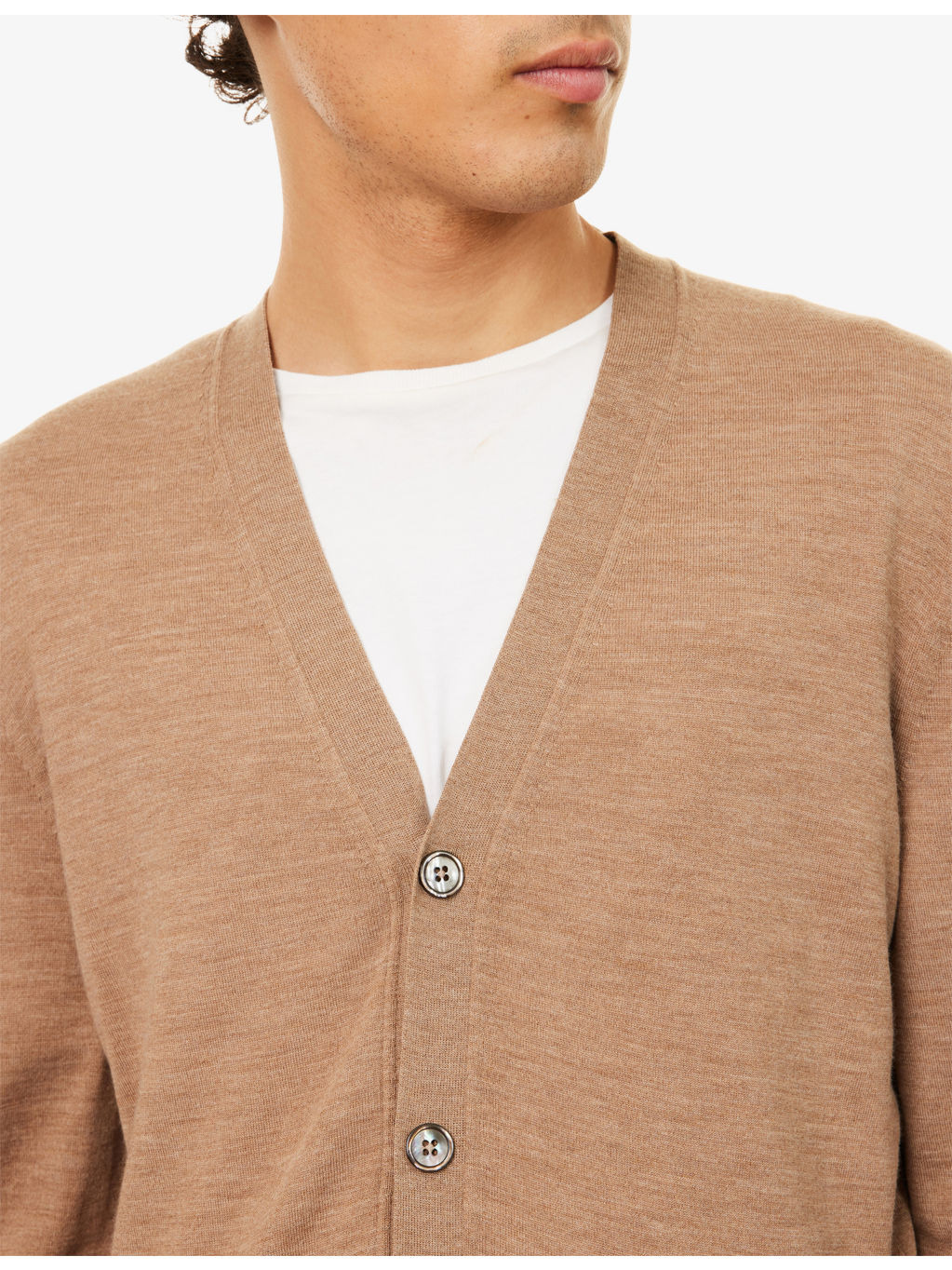 V-Neck Fine-Knit Wool Cardigan - 5