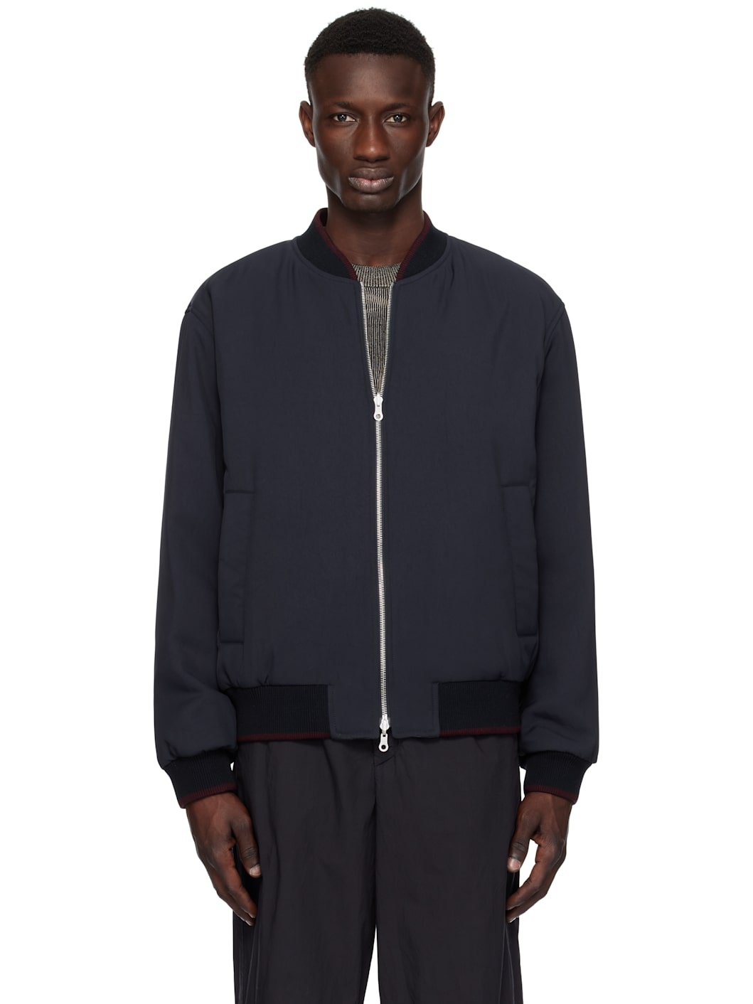 Navy Jacquard Reversible Bomber Jacket - 1