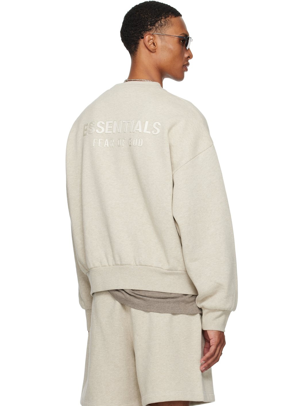 Beige Classic Fit Fleece Crewneck Sweatshirt - 3