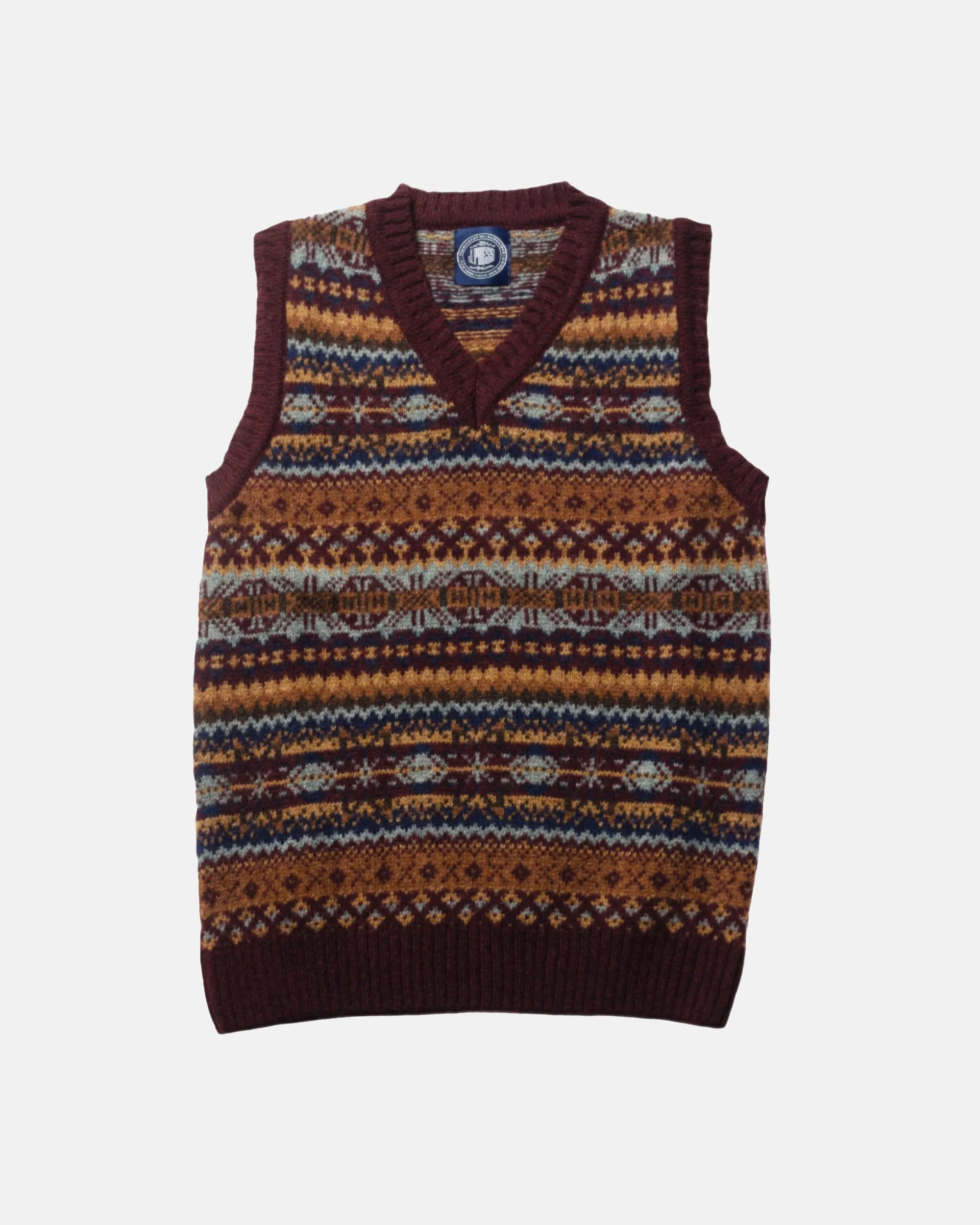 MADE-IN-SCOTLAND BURGUNDY FAIR ISLE SWEATER VEST - 1