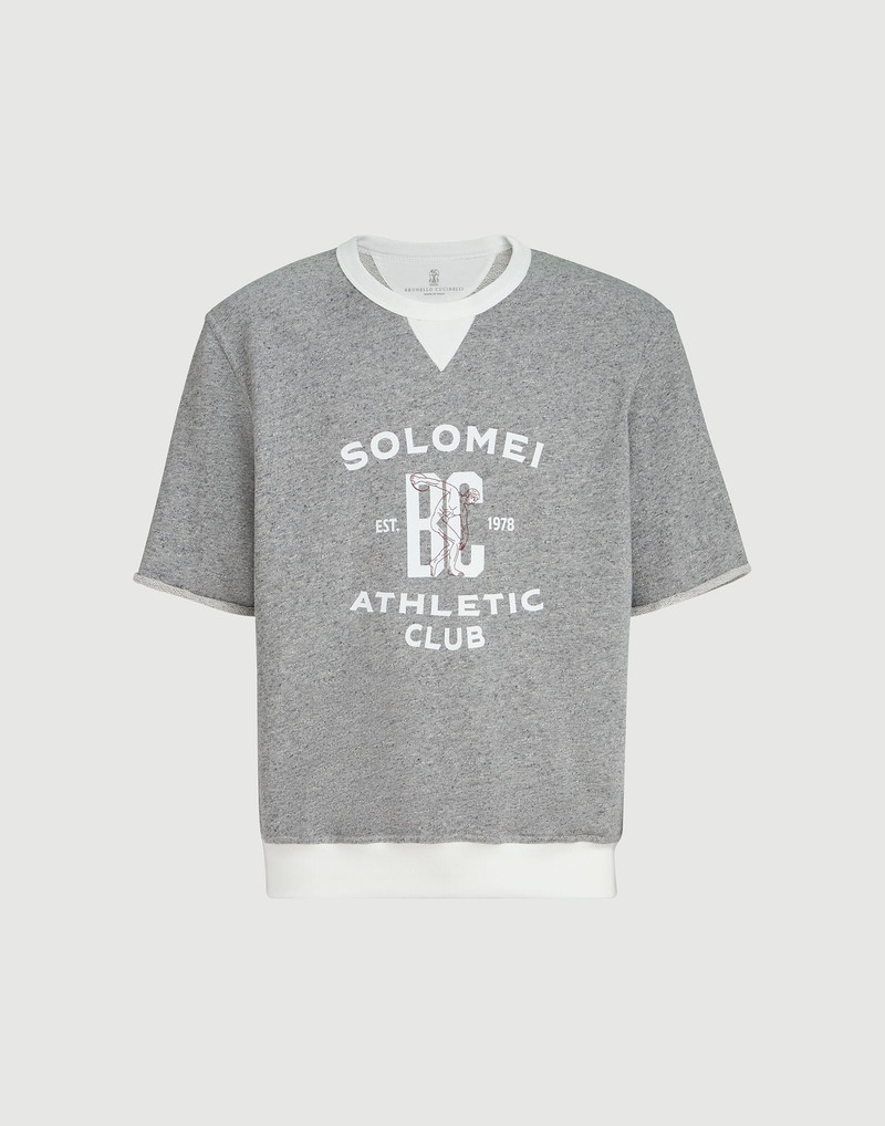 Cotton and linen mélange French terry short sleeve sweatshirt with print 1