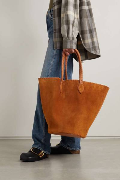 KHAITE Osa whipstitched leather-trimmed suede tote outlook