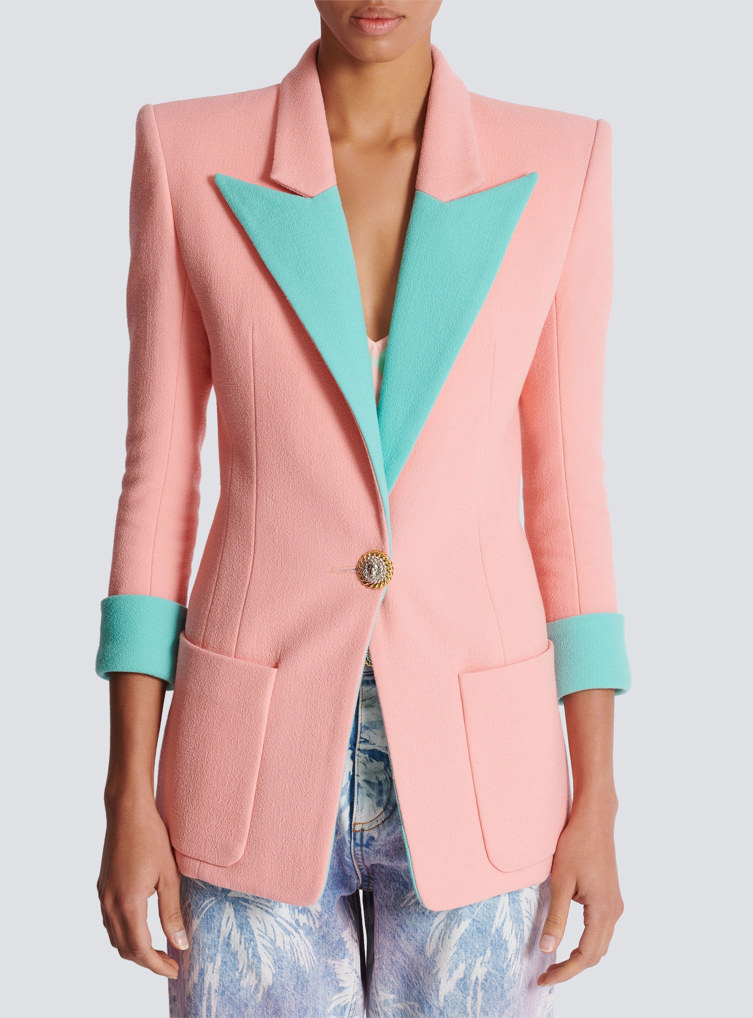 1-button double crepe two-tone jacket - 5