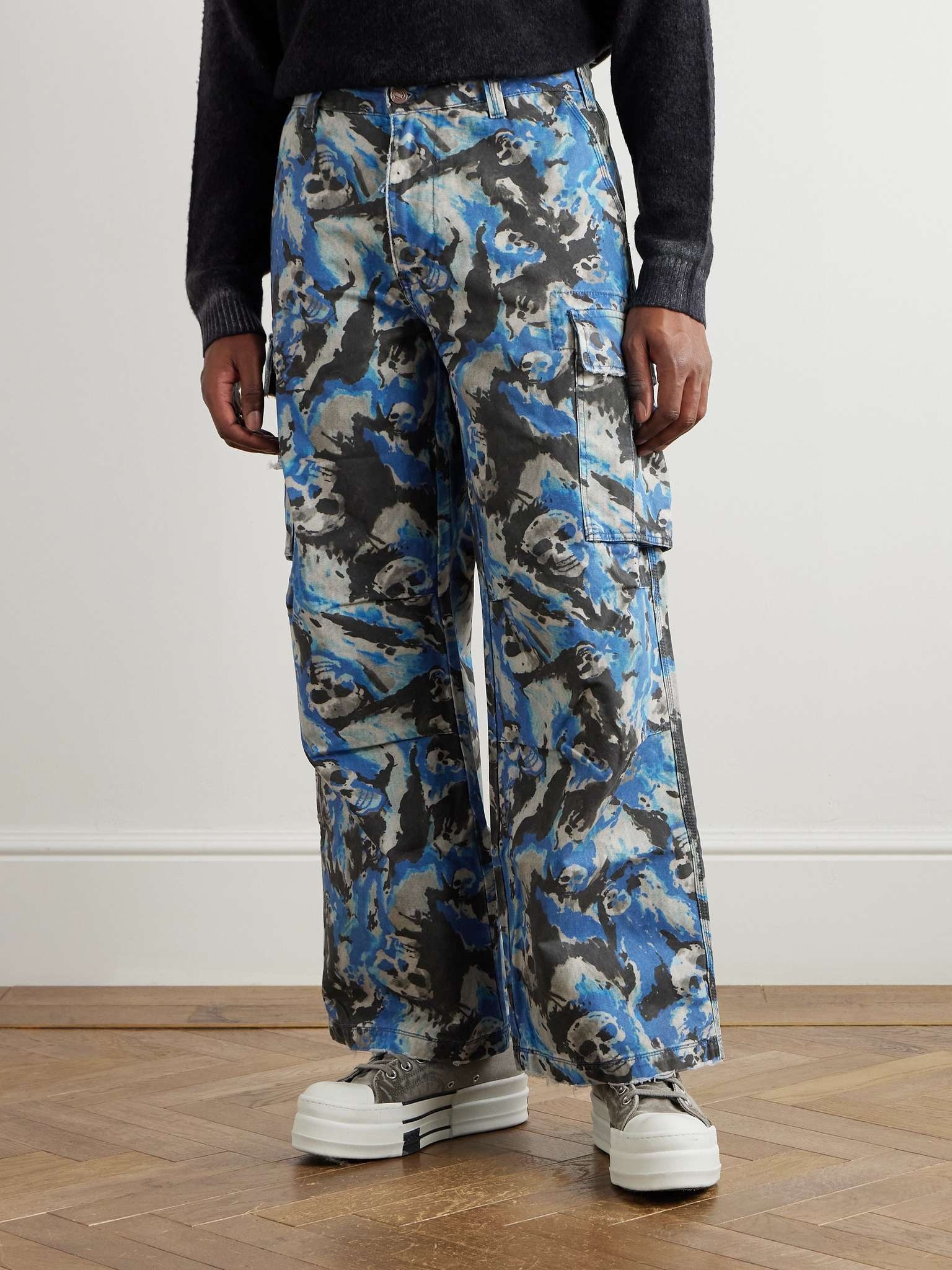 Wide-Leg Logo-Appliquéd Printed Cotton-Twill Cargo Trousers - 4