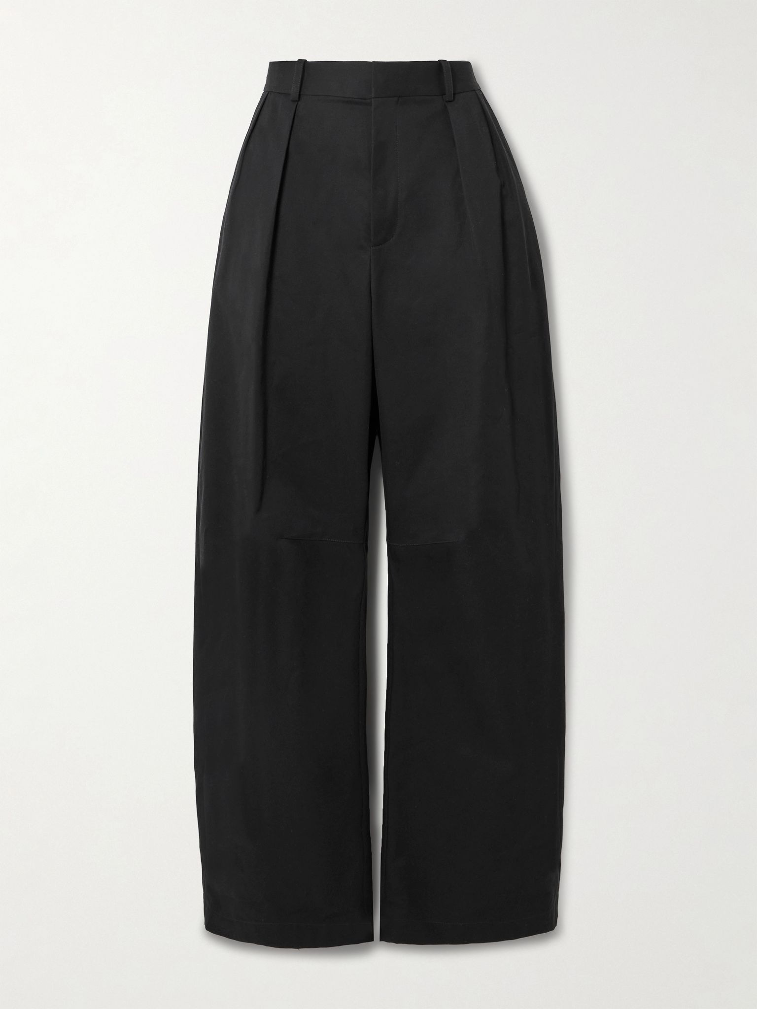 Pleated cotton and silk-blend gabardine barrel-leg pants Black - 1