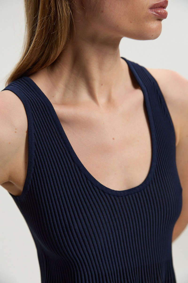 KAREN MILLEN Viscose Blend Sleeveless Knitted Asymmetric Hem Top With Sparkle Sheer Detail outlook