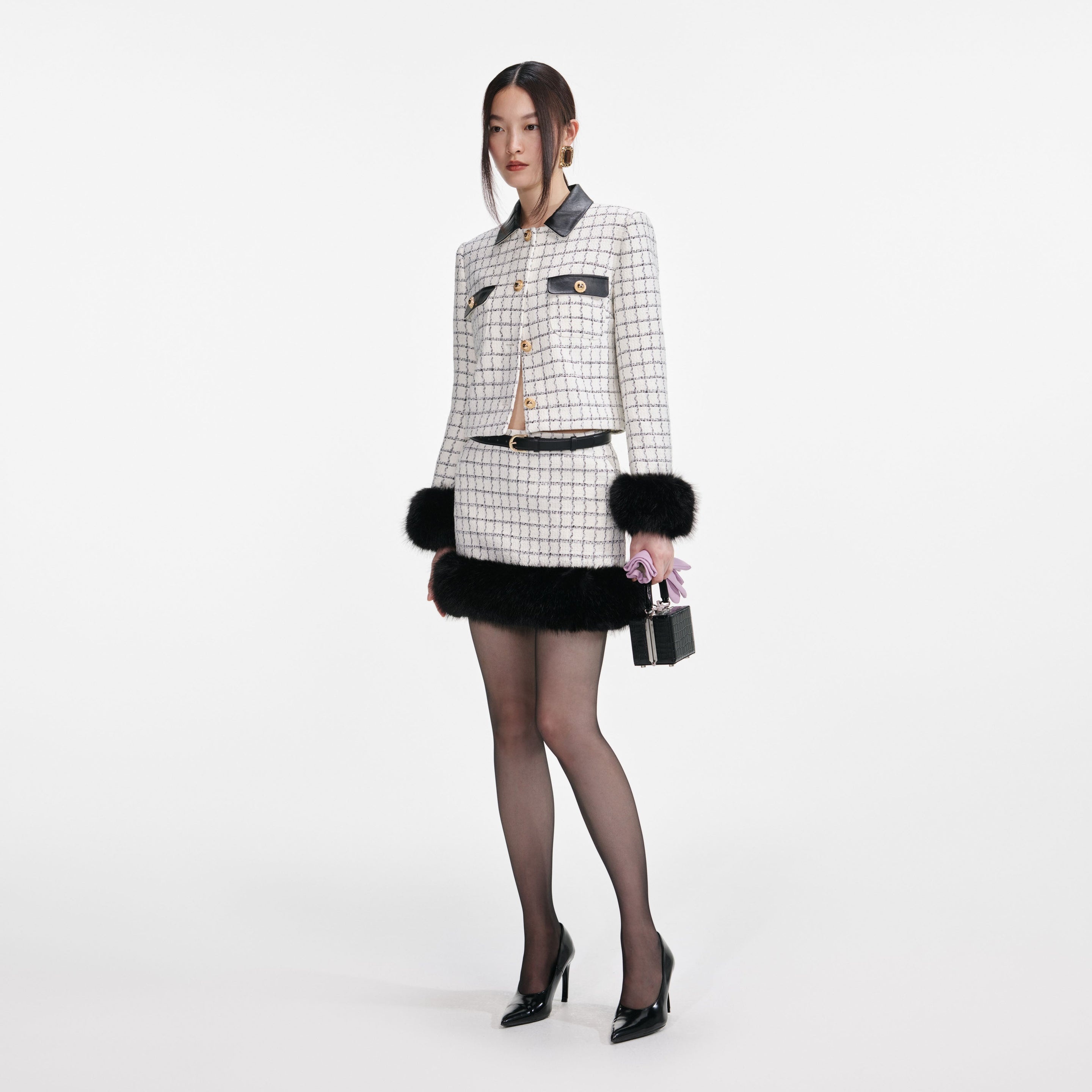 Check Boucle Fur Cuff Jacket - 2