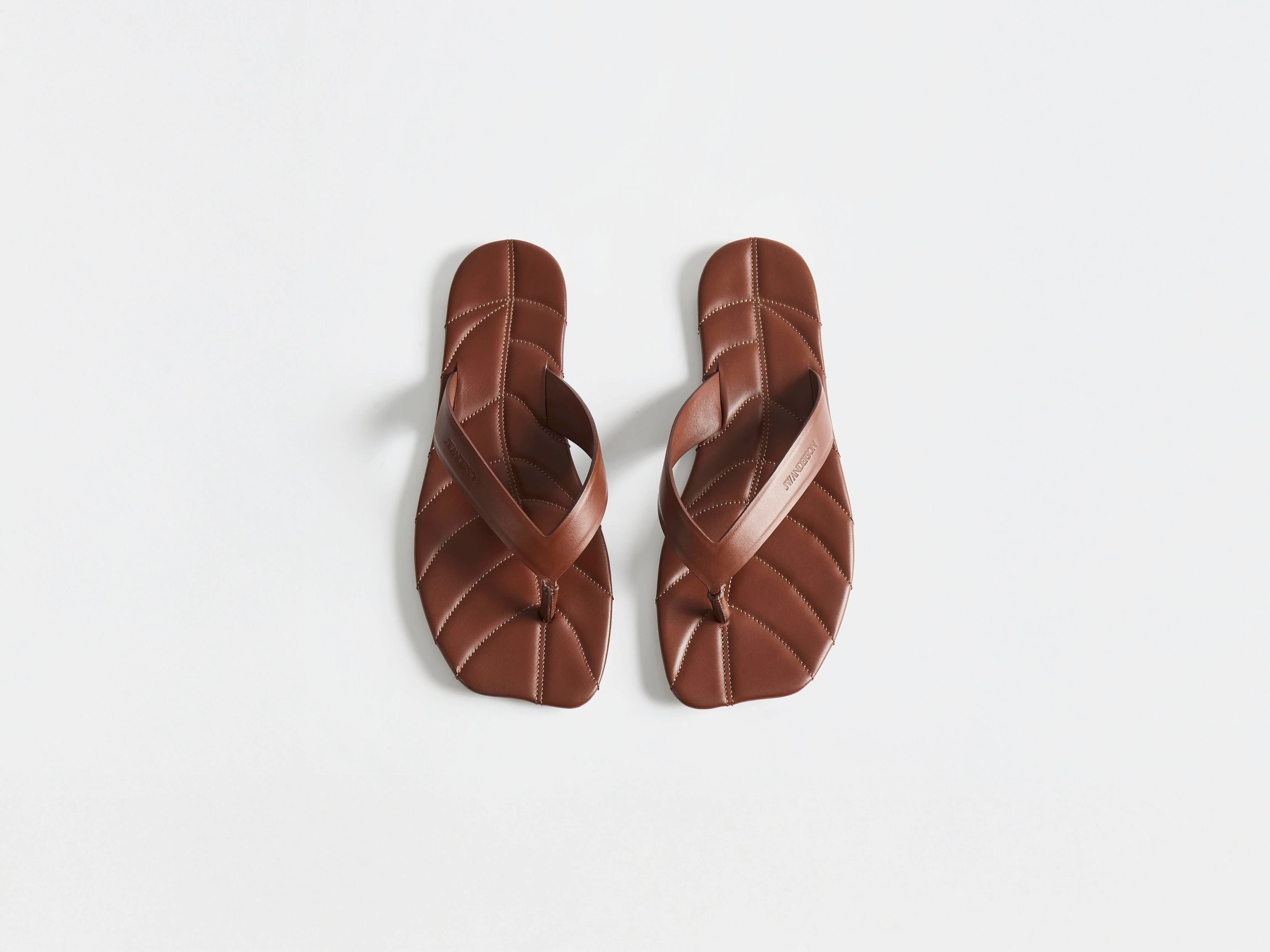 WOMENS LEATHER LEAF SLIDES IN BROWN - 1
