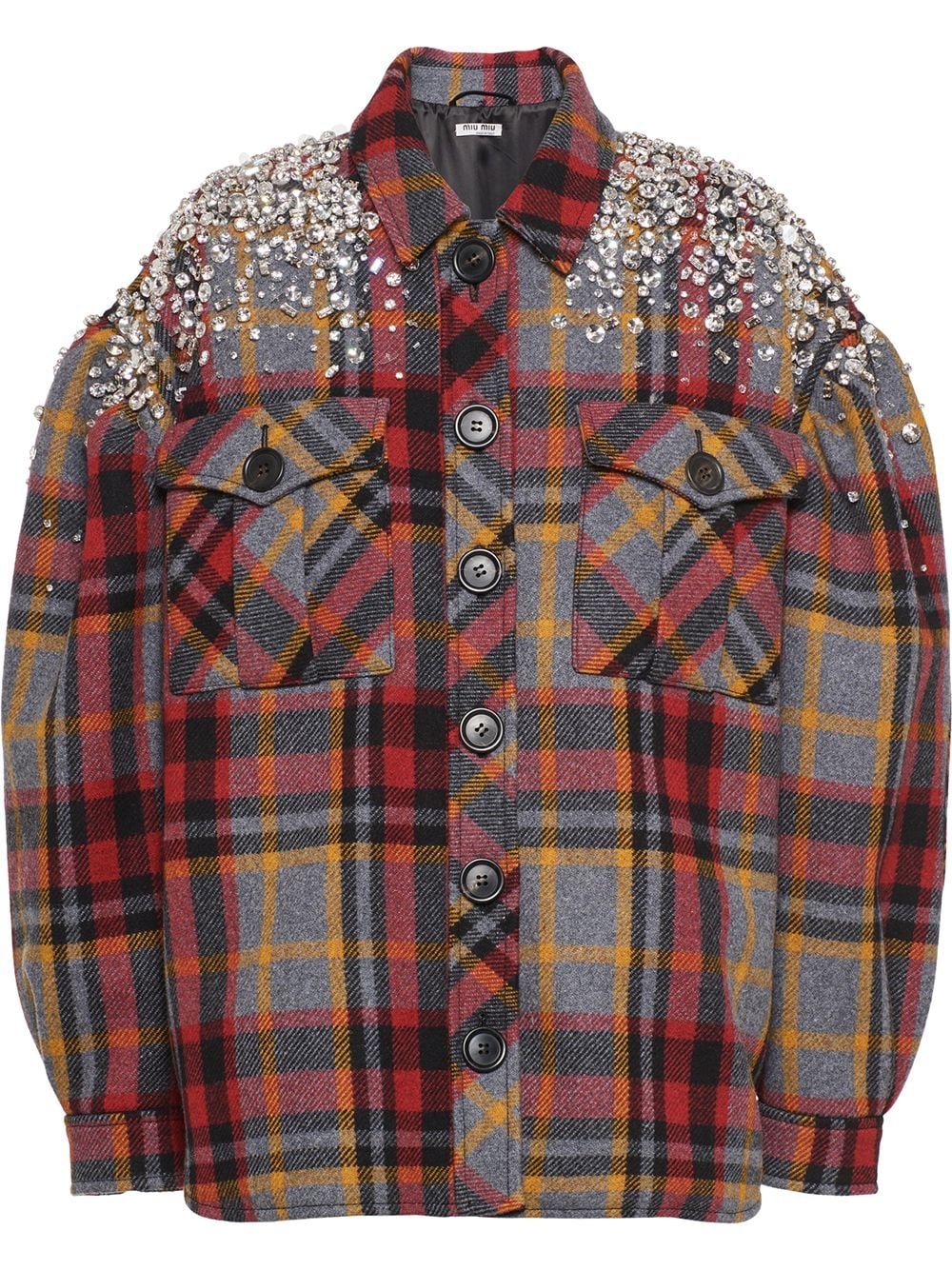 crystal-embellished plaid jacket - 1