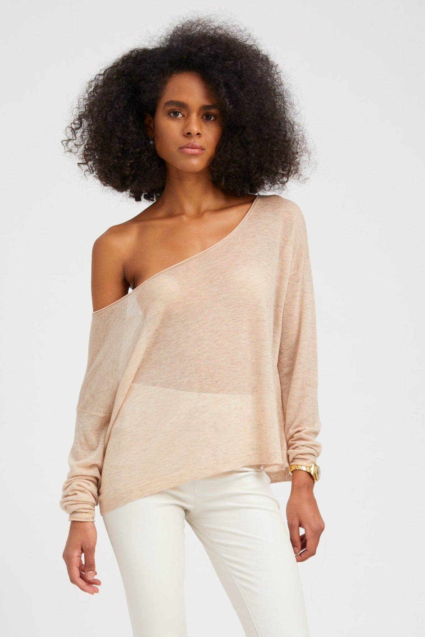 WHEAT TISSUE CASHMERE OFF-SHOULDER TOP - 2