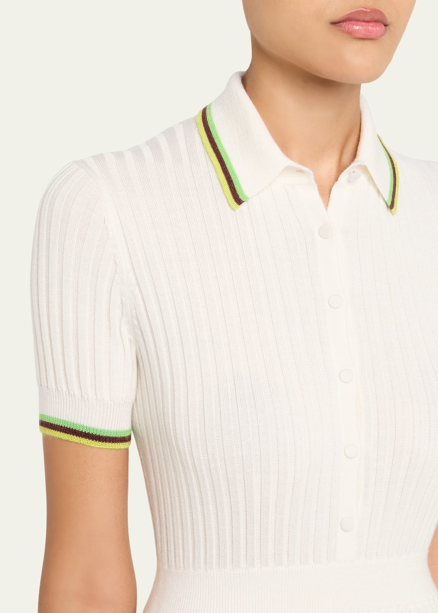 Eyot Short-Sleeve Rib Midi Polo Dress - 5