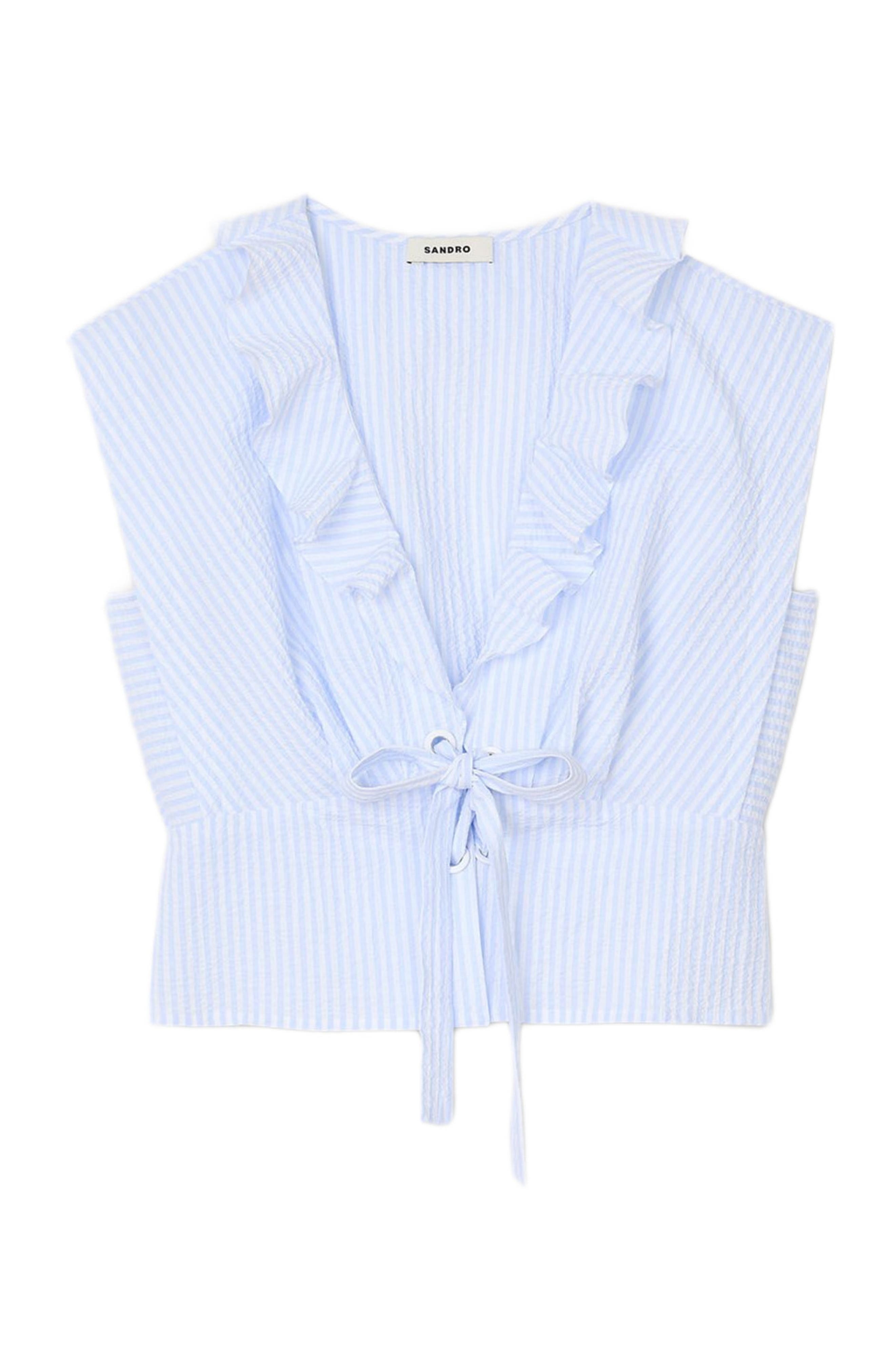 SANDRO Striped crop top in Ciel /Blanc at Nordstrom - 6