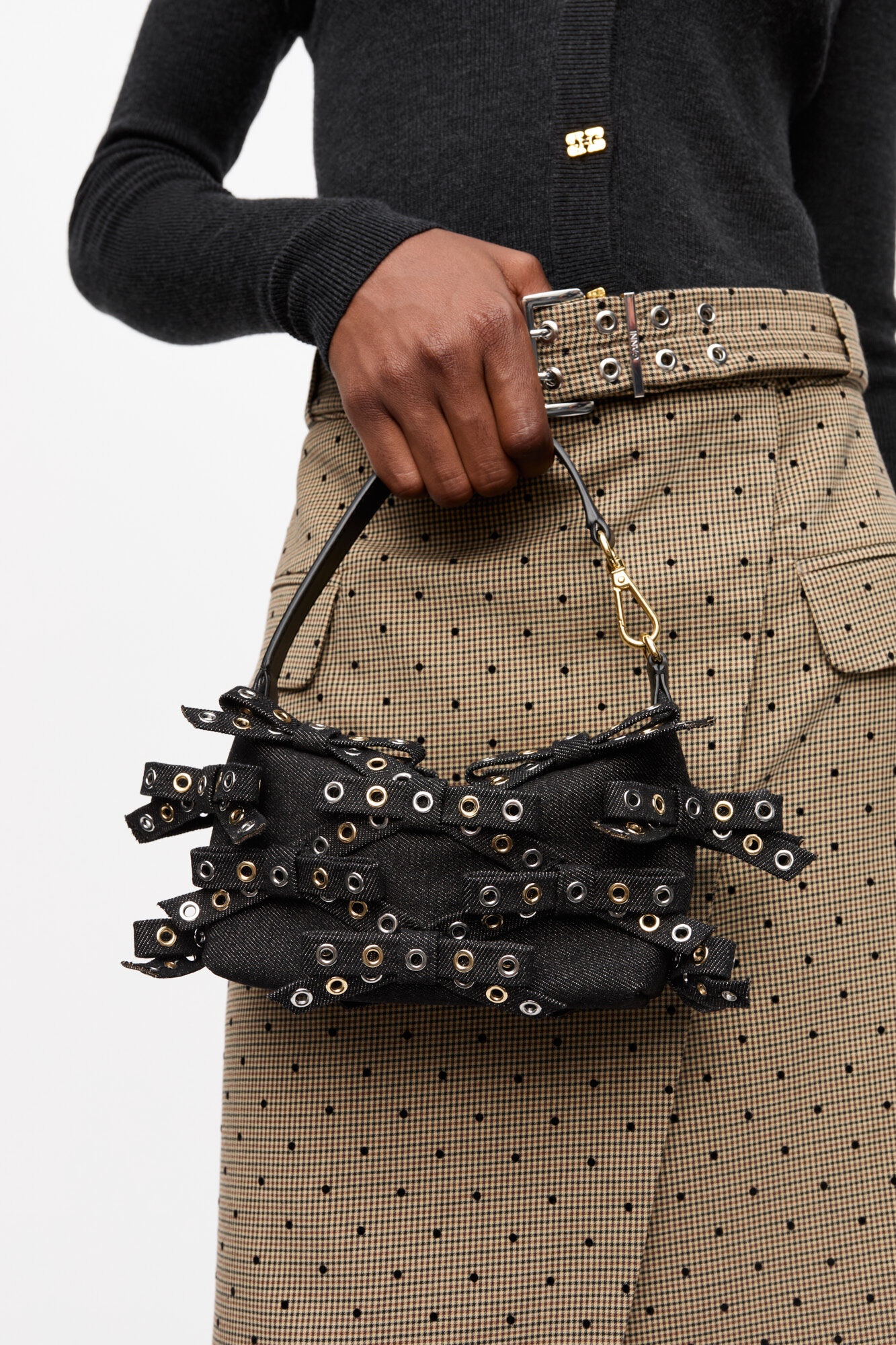 BLACK DENIM SMALL BUTTERFLY POUCH BOW BAG - 4