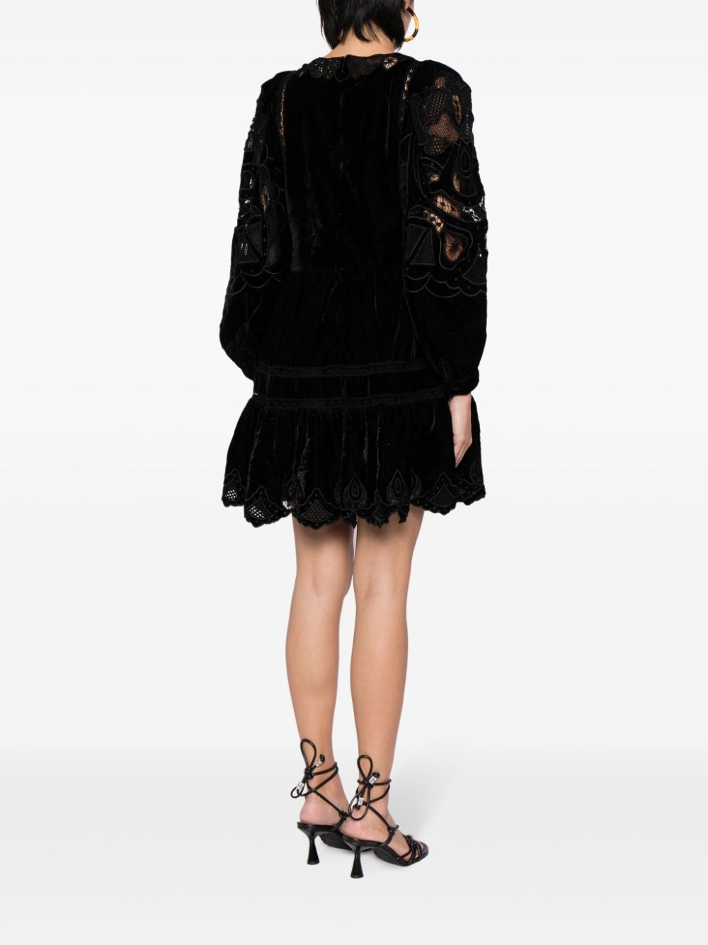 Eliana lace-detail velvet minidress - 4