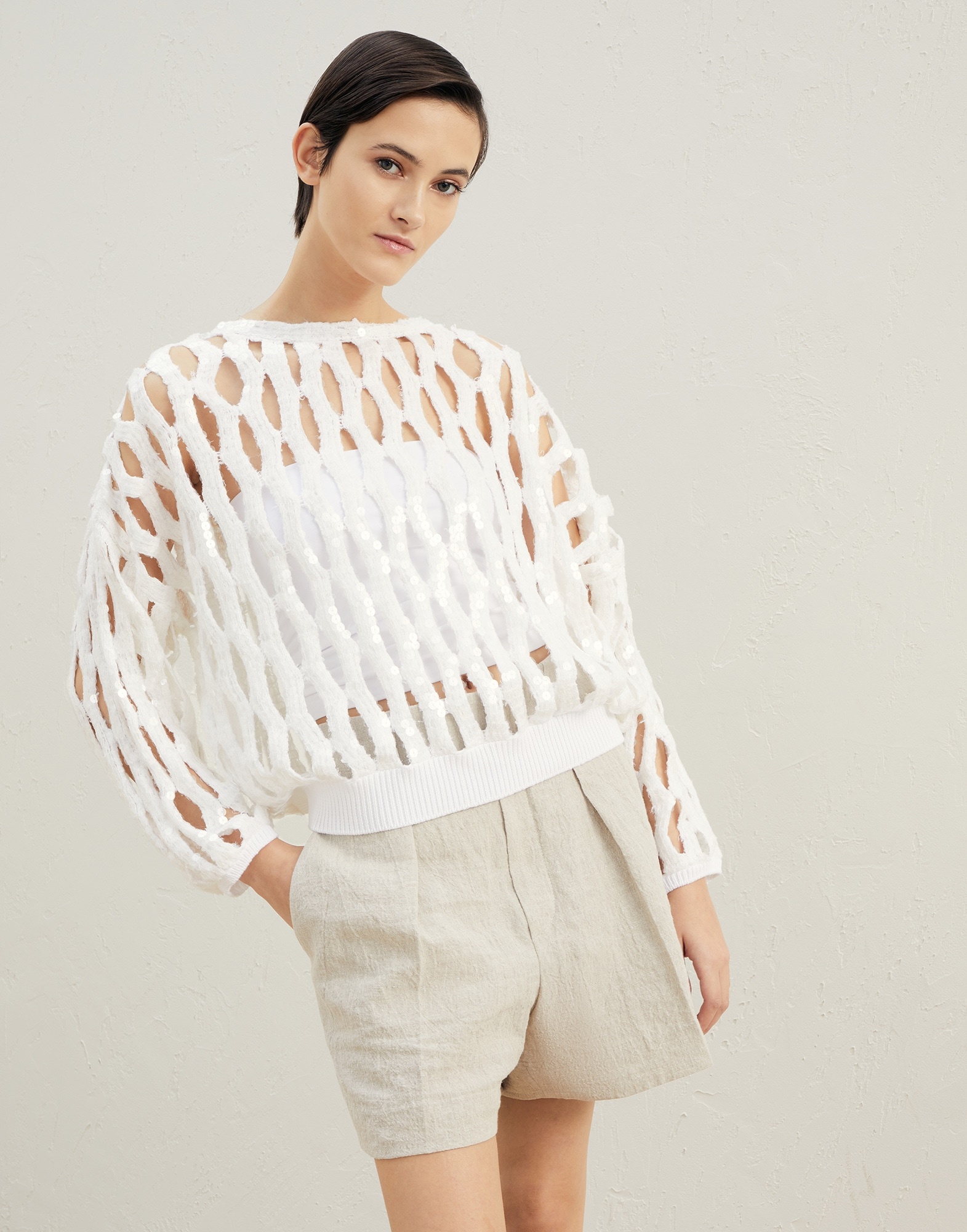 Dazzling mesh sweater in linen and silk - 1