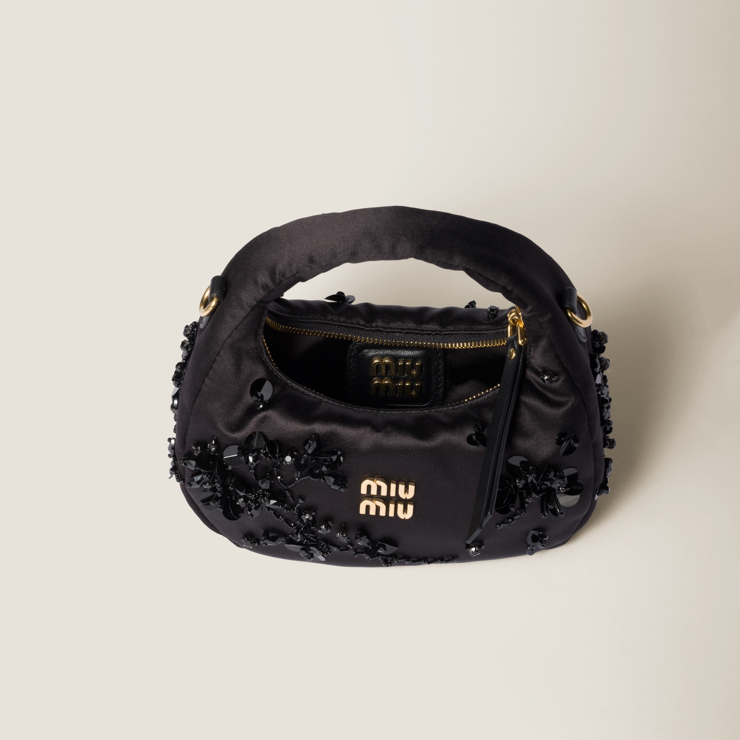 【MIUMIU】Mini Duchesse CrystalEmbellished Pouch（関税込み） Miu Miu Wander embroidered duchesse mini-bag | REVERSIBLE