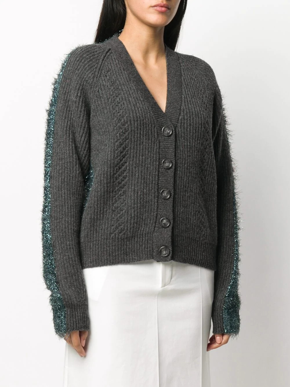 metallic-thread cardigan - 3