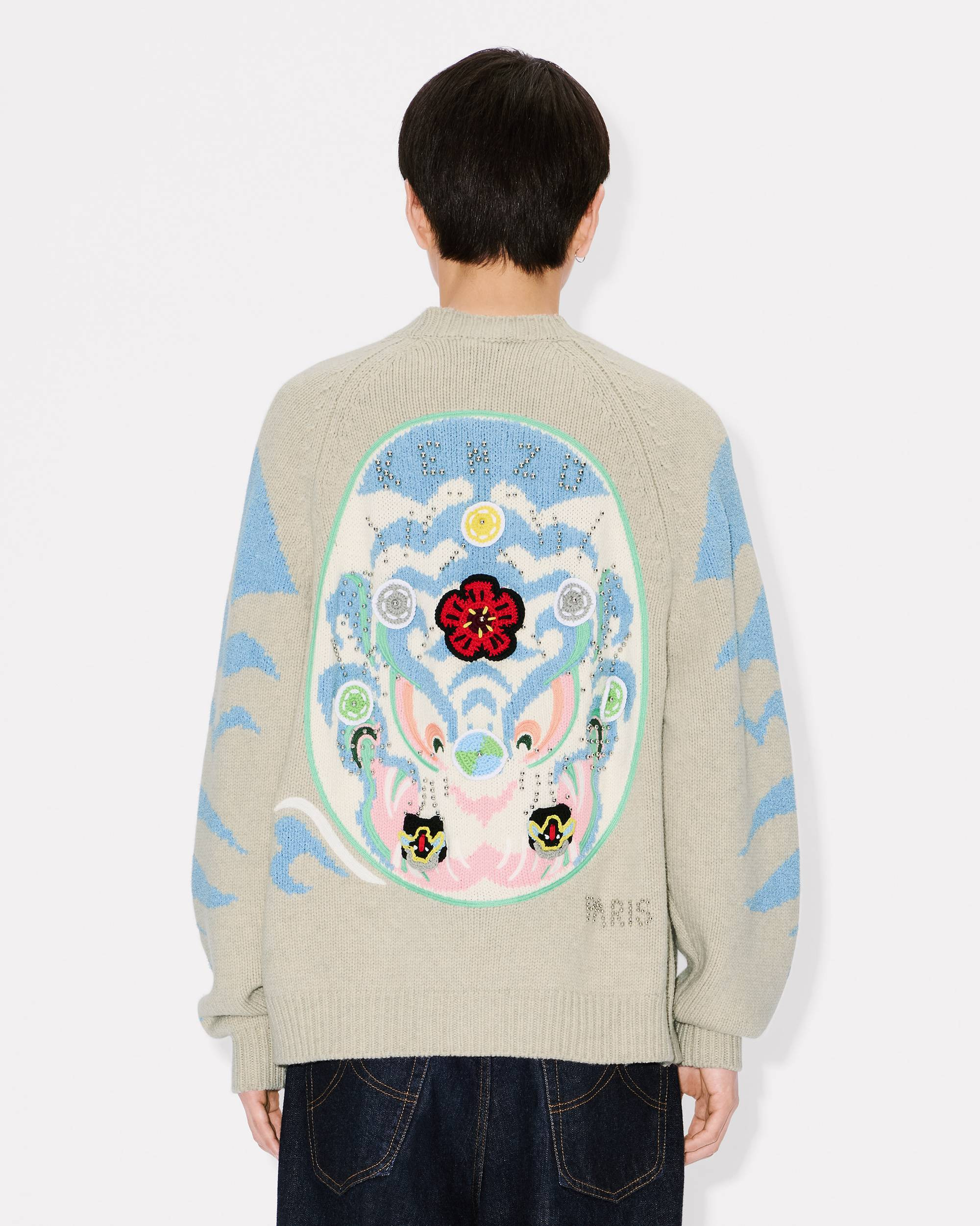 'KENZO Pachinko' embroidered cardigan in wool cotton - 4