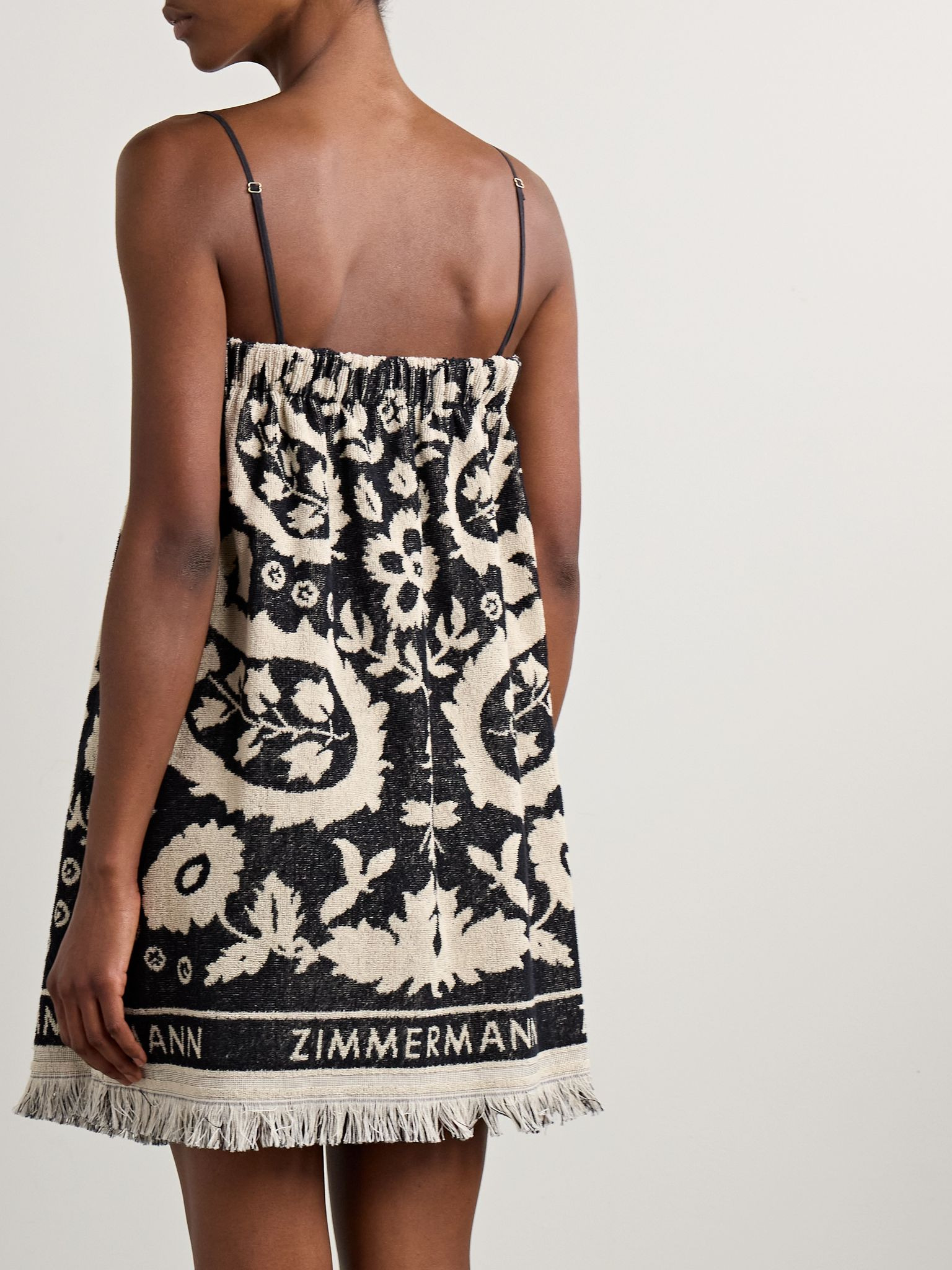 Rhiannon fringed cotton-terry jacquard mini dress Black - 4