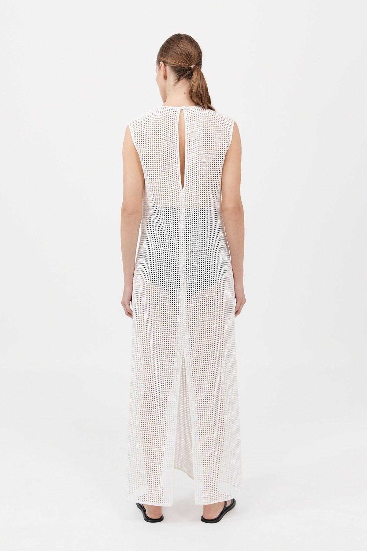 Cotton Grid Dress - White - 5