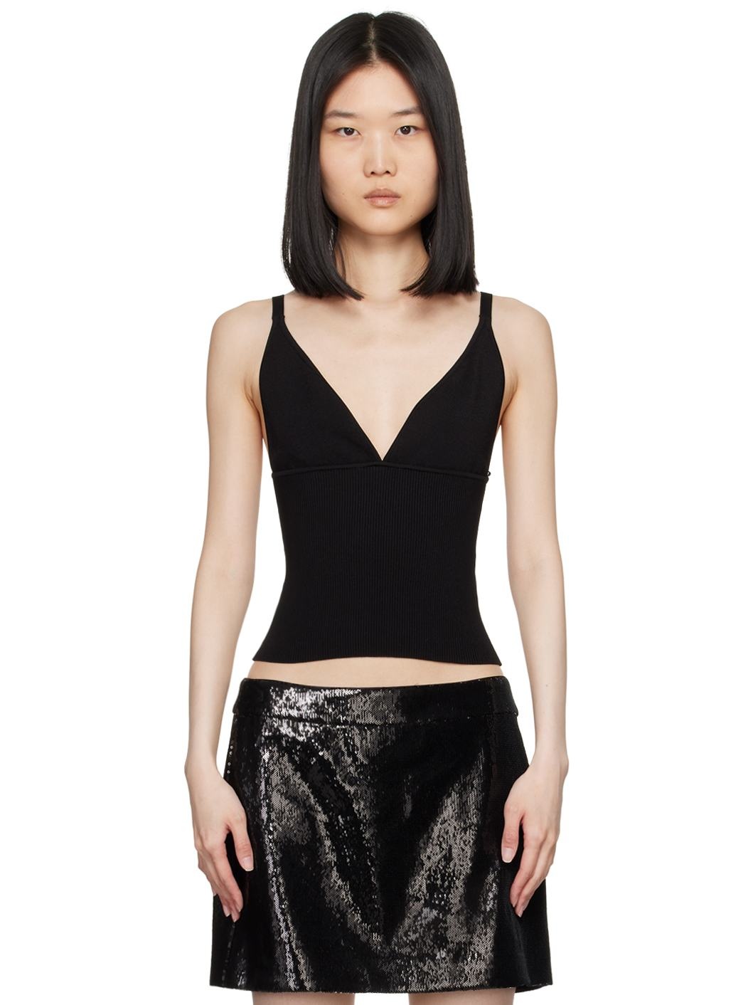 Black V-Neck Tank Top - 1