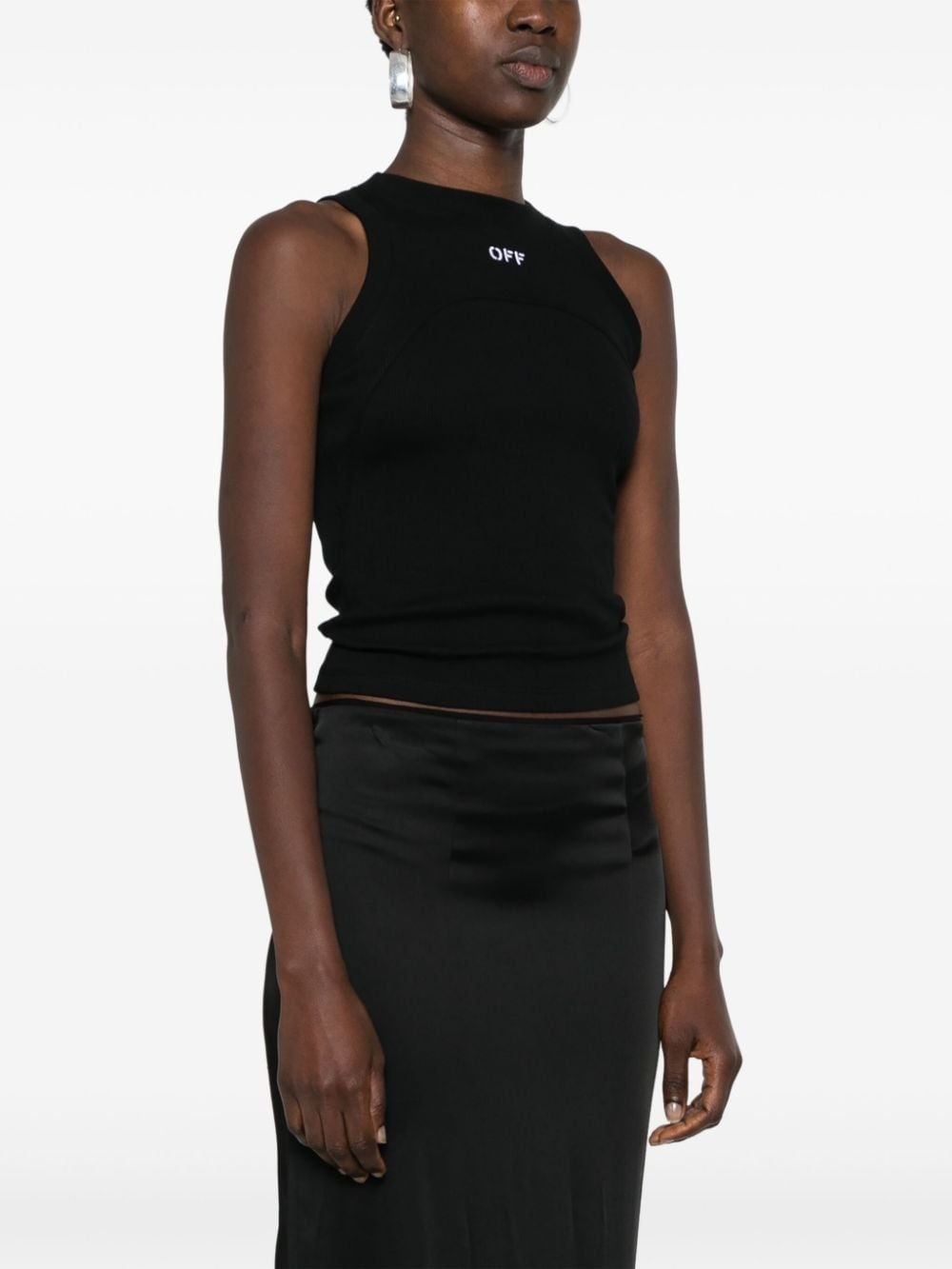 logo-embroidered ribbed tank top - 3