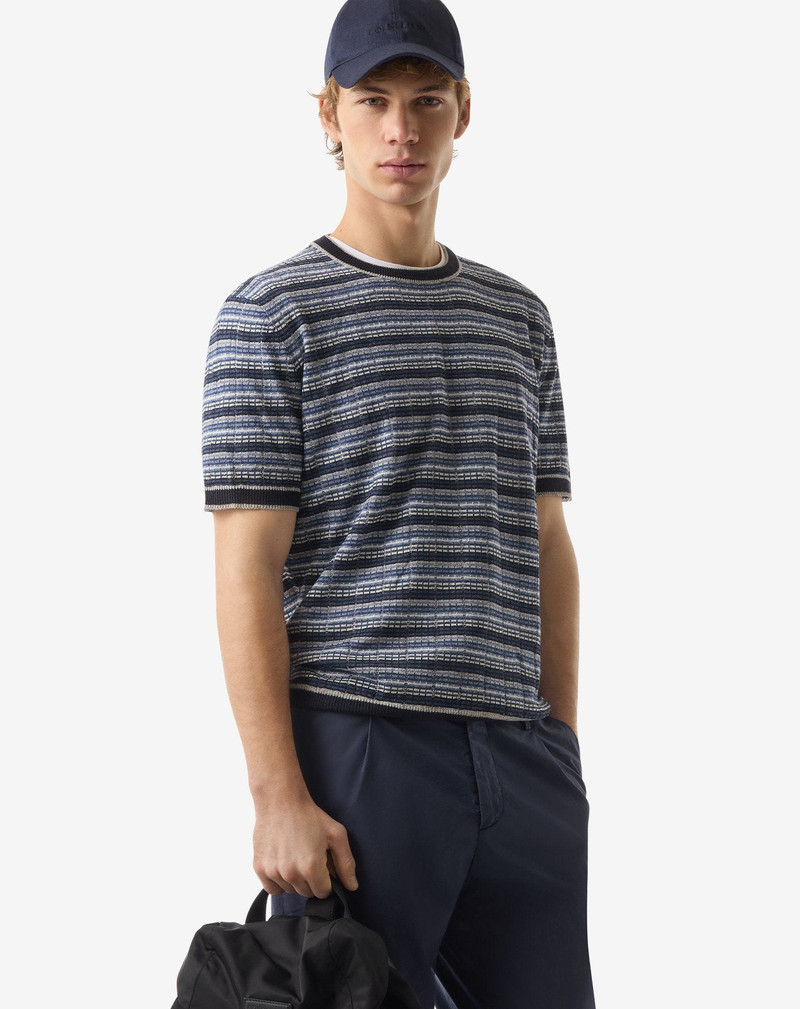 CORNELIANI Blue crew neck linen and silk knitwear outlook