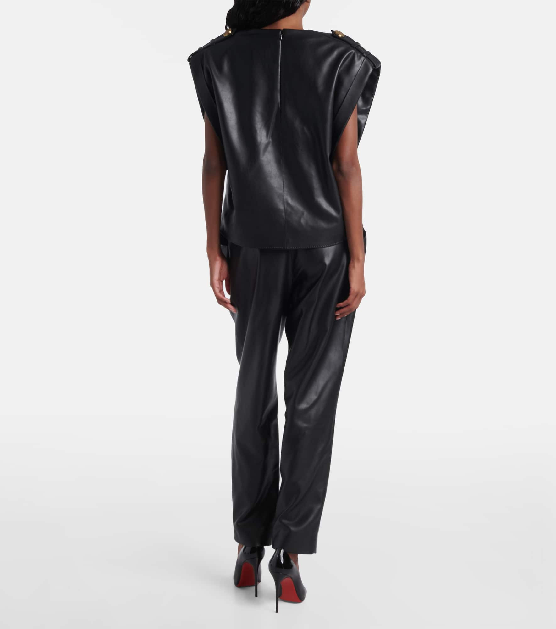 Draped faux leather top - 3