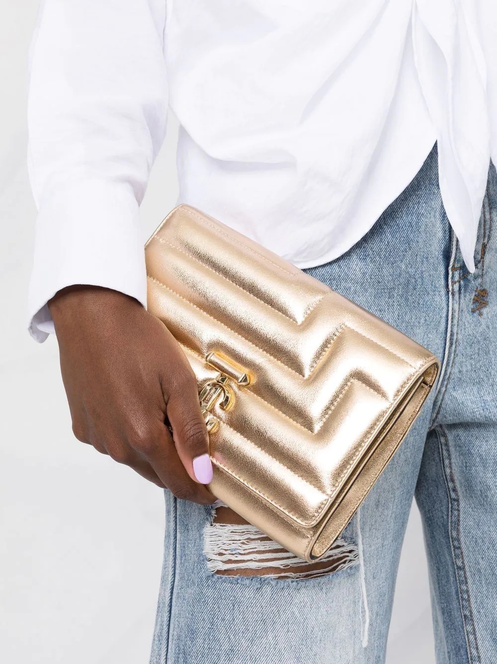 metallic-effect quilted clutch bag - 3