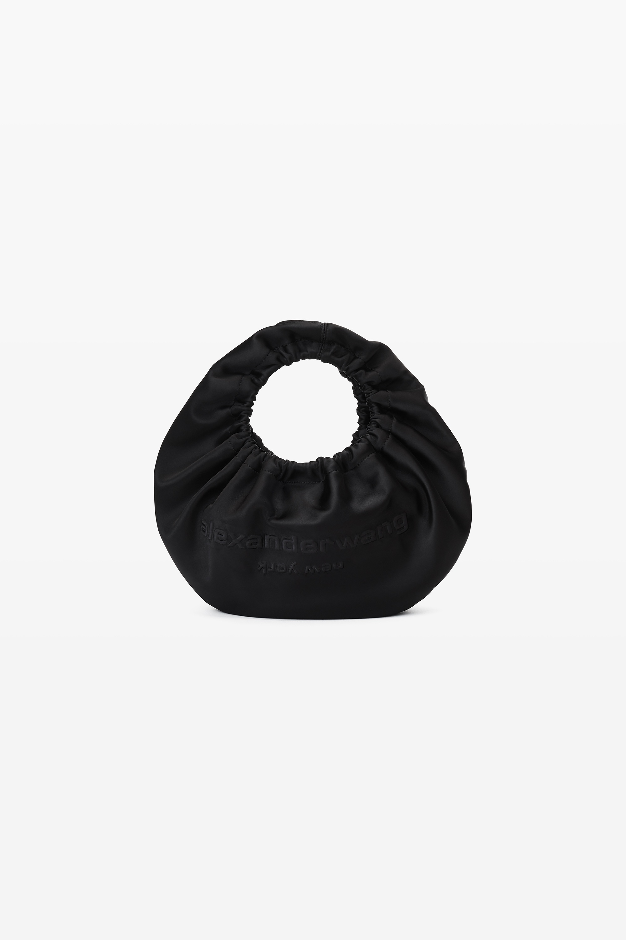 crescent small handle bag in satin w/debossed logo - 1