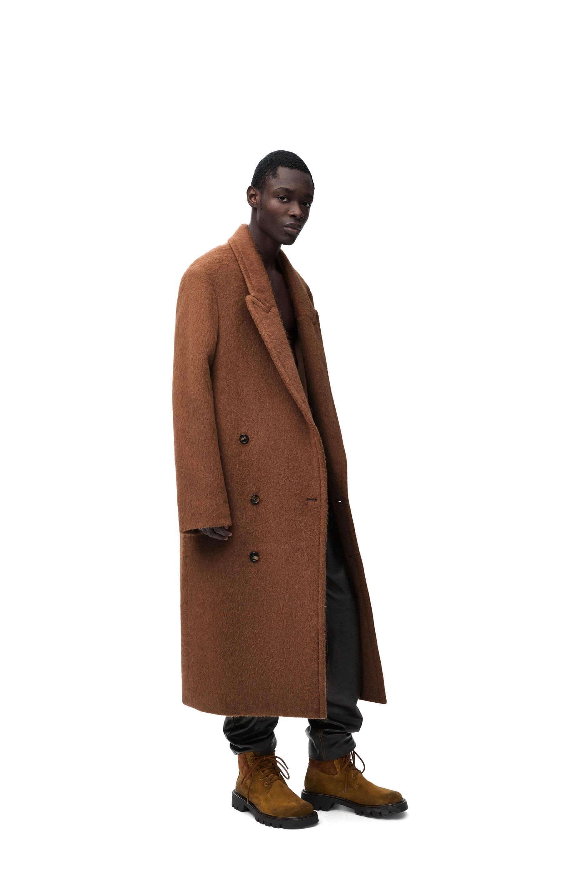 Double-breasted coat in lama and wool - 2